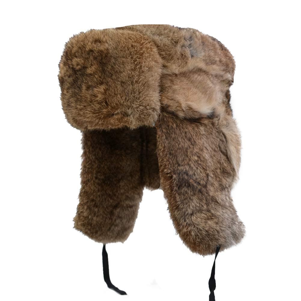 Rabbit Fur Russian Ushanka Winter Hat Trapper Ear Flaps
