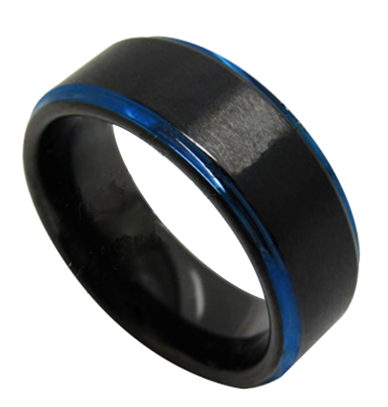 8mm Black Matte Tungsten Ring Comfort Fit Blue Plated Wedding Band Wedding Ring for Men 6~13