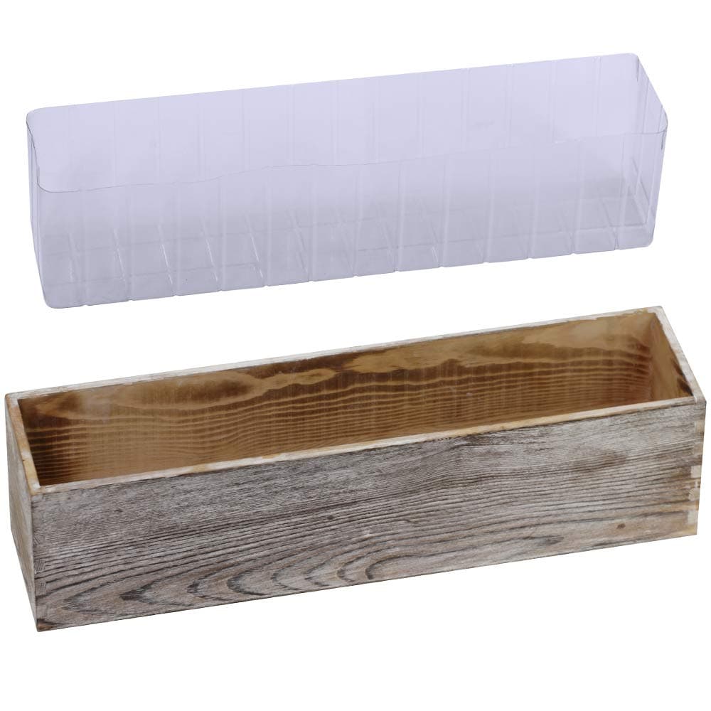 1 Pcs Wood Planter Rectangle Whitewashed Rectangular Decorative Wooden Box with Inner Plastic Box - 17.3" L x 3.9" W x 3.9" H Floral Natural Centerpieces Rustic Wedding Decor