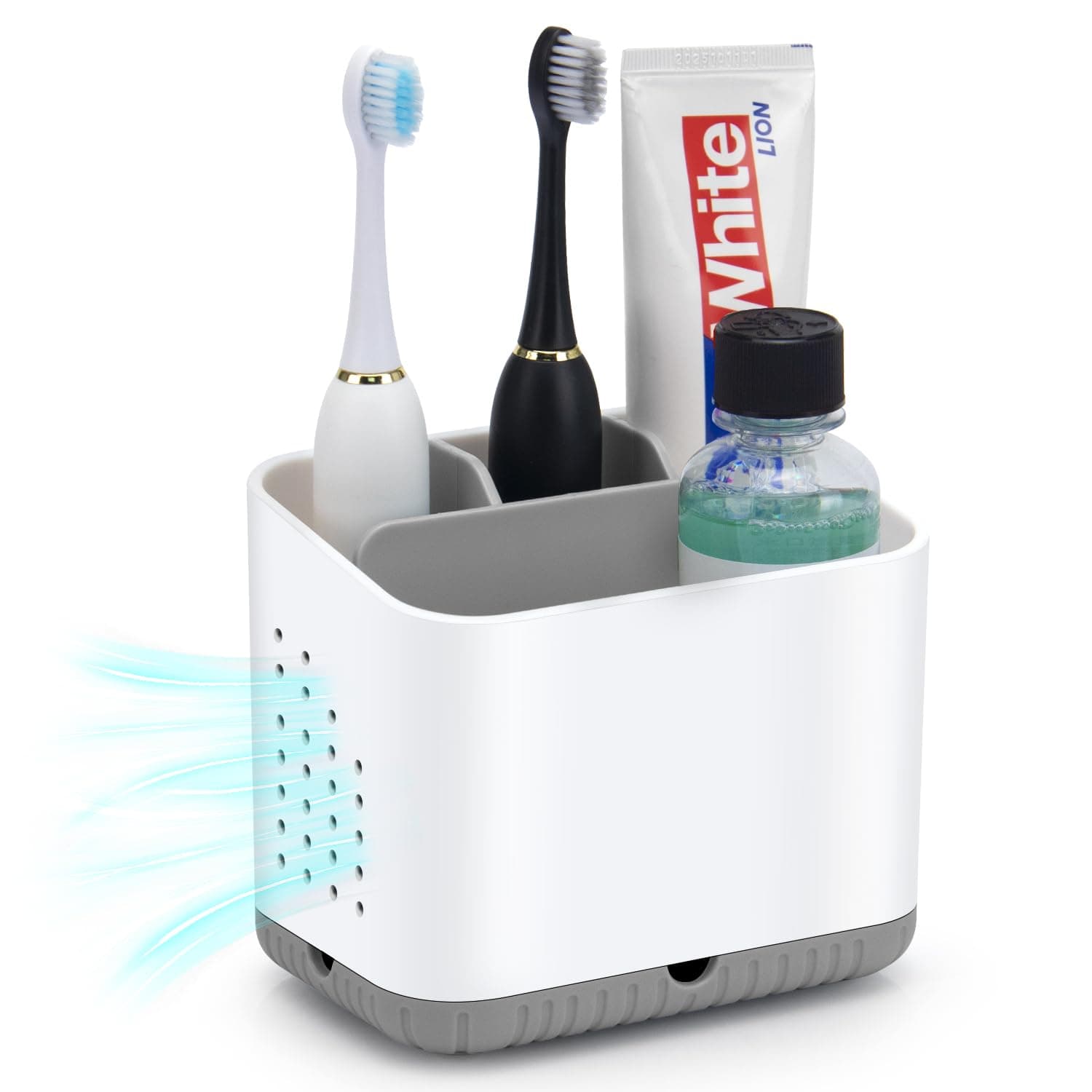 Toothbrush Holder Anti-slip Electric Toothbrush Holder For Bathroom Countertop, 4 Compartments Detachable Toothbrush Caddy With Drainage For Family