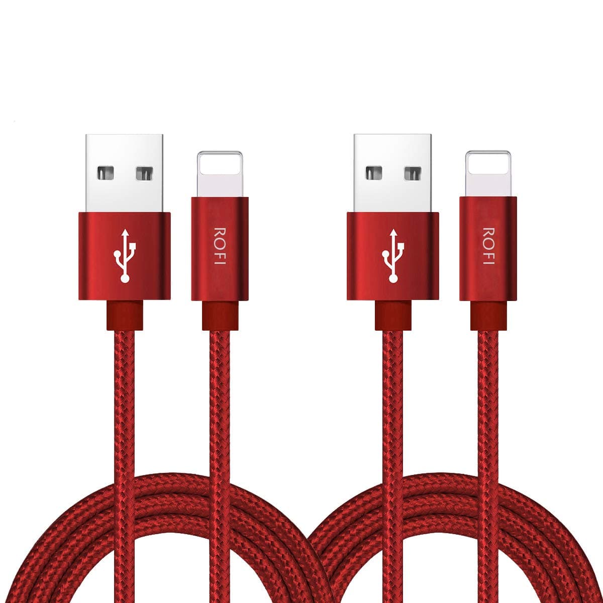 RoFIPhone Charger Cable, [2Pack 2 Feet] Nylon Braided Fast Charging USB Cord 0.6M Compatible Phone X 8 8 Plus 7 7 Plus 6s 6s Plus 6 6 Plus 5 5S 5C SE Air Mini and Car Display (Red)