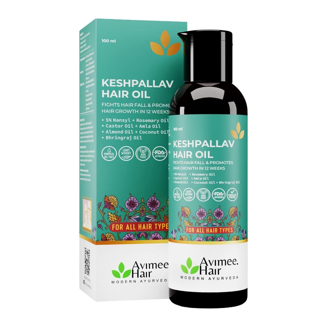 Avimee Herbal Keshpallav Hair Oil For Men & Women Promotes Hair Growth & Reduces Hair Fall With Rosemary, Castor, Amla, Coconut and Bhringraj Oil Mineral Oil Free 100 ml
