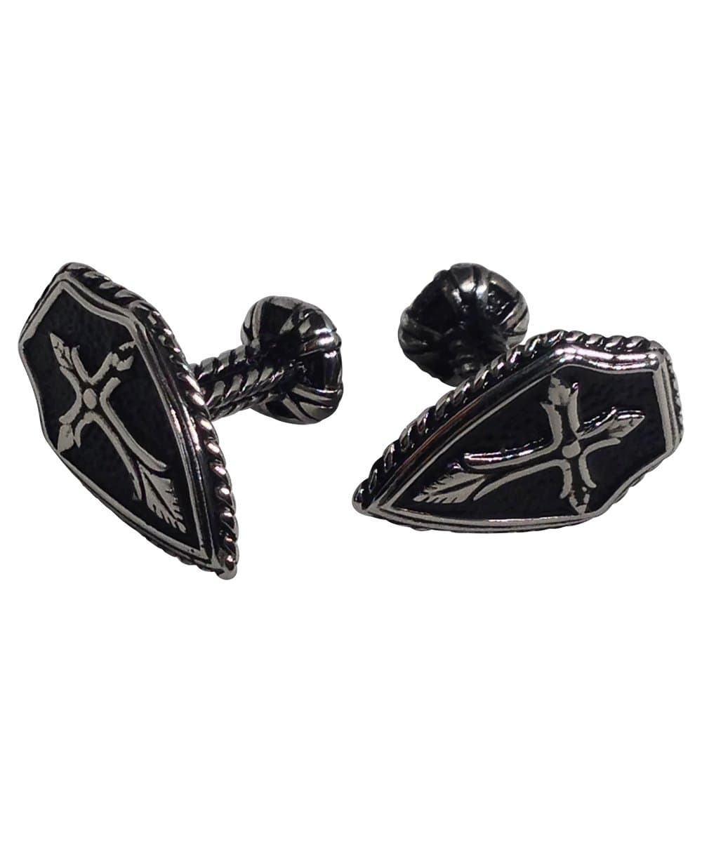 Classic Stainless Steel Shield Cross Cufflinks - Steampunk, Rocker Inspired
