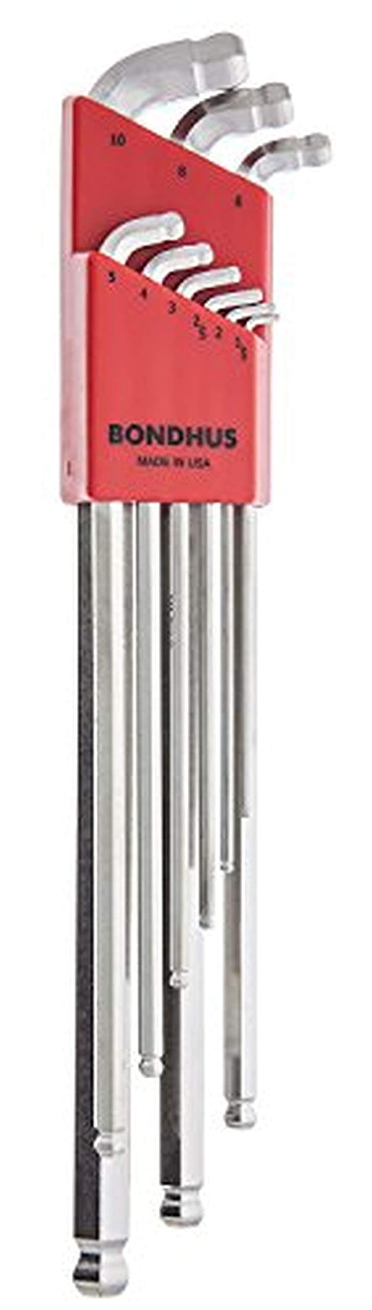 Bondhus 77099 Stubby Double Ball End L-Wrench Set with BriteGuard Finish and Extra Long Arm, 9 Piece