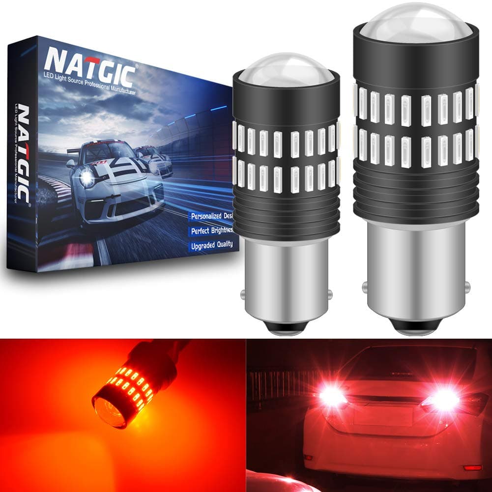 NATGIC 1156 BA15S 7506 1095 1141 LED Bulbs Red 2400LM 48-SMD 4014 LED Chipsets with Projector for Tail Brake Stop Side Marker Lights (Pack of 2)