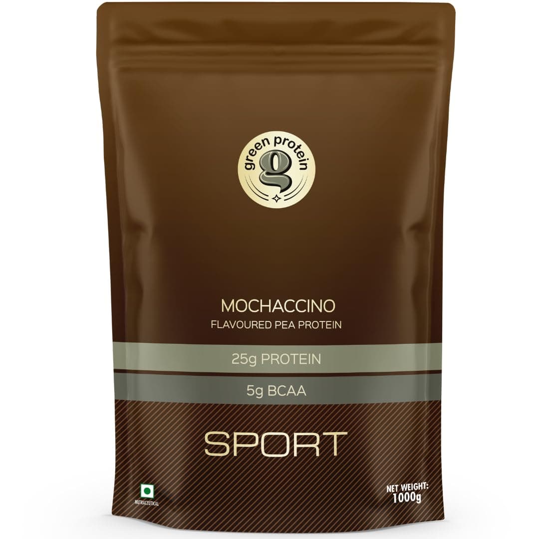 Sport Vegan Plant Pea Protein Isolate Powder, 25gm Protein, 5g BCAA Per Serving, No Added Sugar | Soy, Dairy, Gluten & Allergen Free | Mochaccino Flavor, Standup Pouch (1kg)
