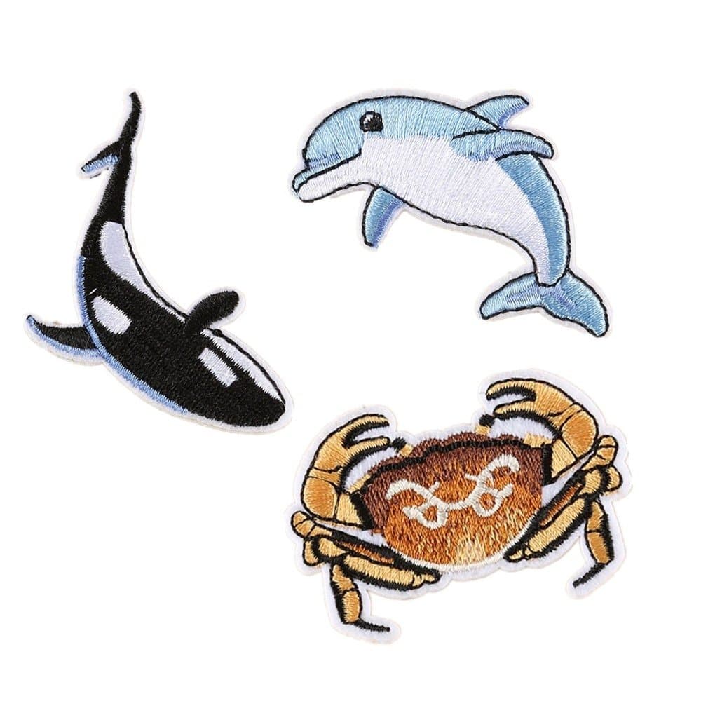 Meatilk 3pcs Crab Dolphin DIY Embroidered Stickers Iron Sewing on Applique Patches