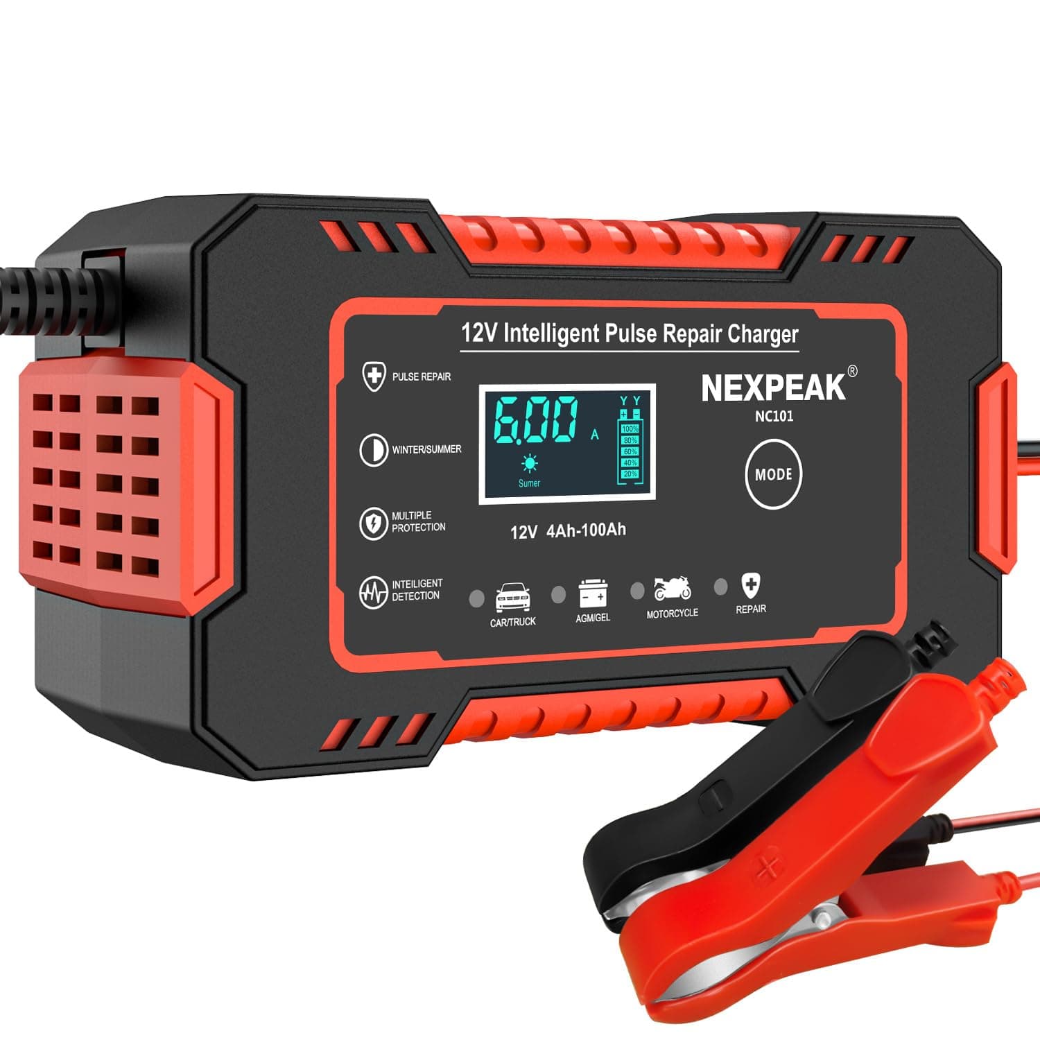 NEXPEAK Car Battery Charger, 12V 6A Smart Battery Charger, 12V Automotive Battery Maintenance Desulfator with Temperature Compensation