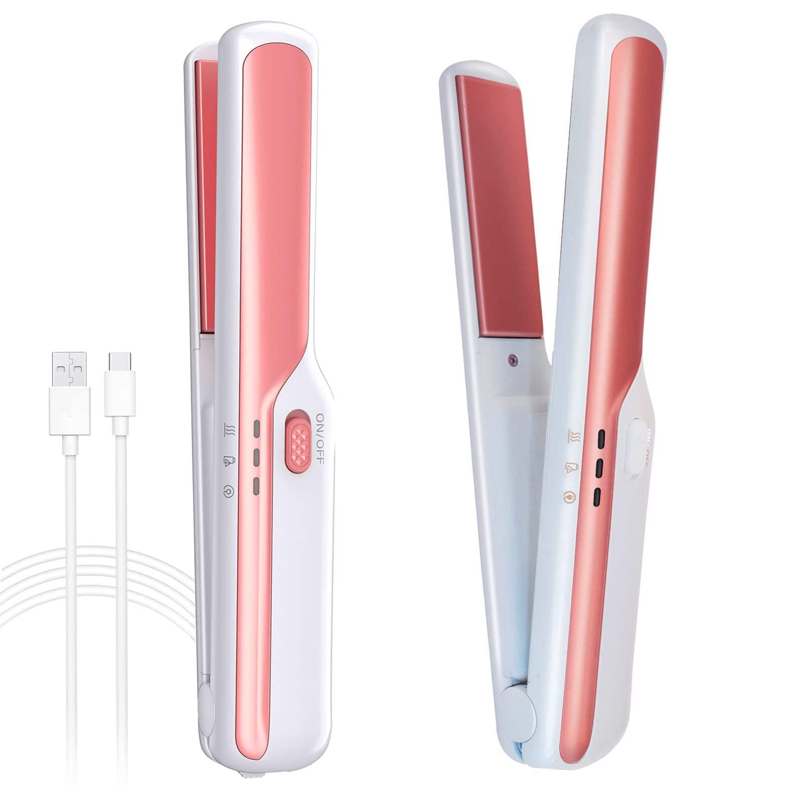 Cordless Straighteners, Cordless Hair Straighteners with USB Rechargeable, Fast Heat Up, Negative Ion, 3D Ceramic Plates, 2 in 1 Hair Straightener and Hair Curler, Portable Mini Travel Straighteners