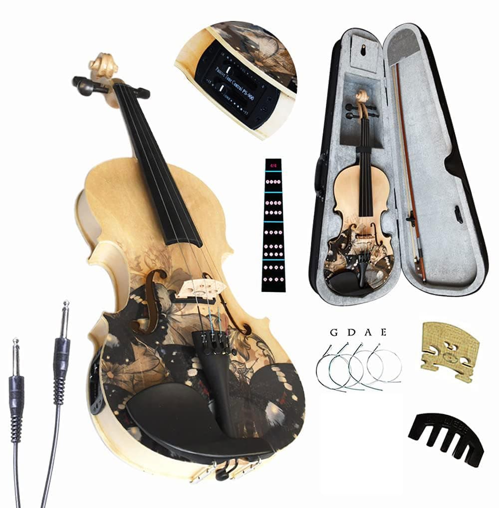 Aliyes Electric/Acoustic Violin Set for Beginners Special Designed Gift for Beginner with Hard Case,Bow,Extra Strings (4/4/Full-size)