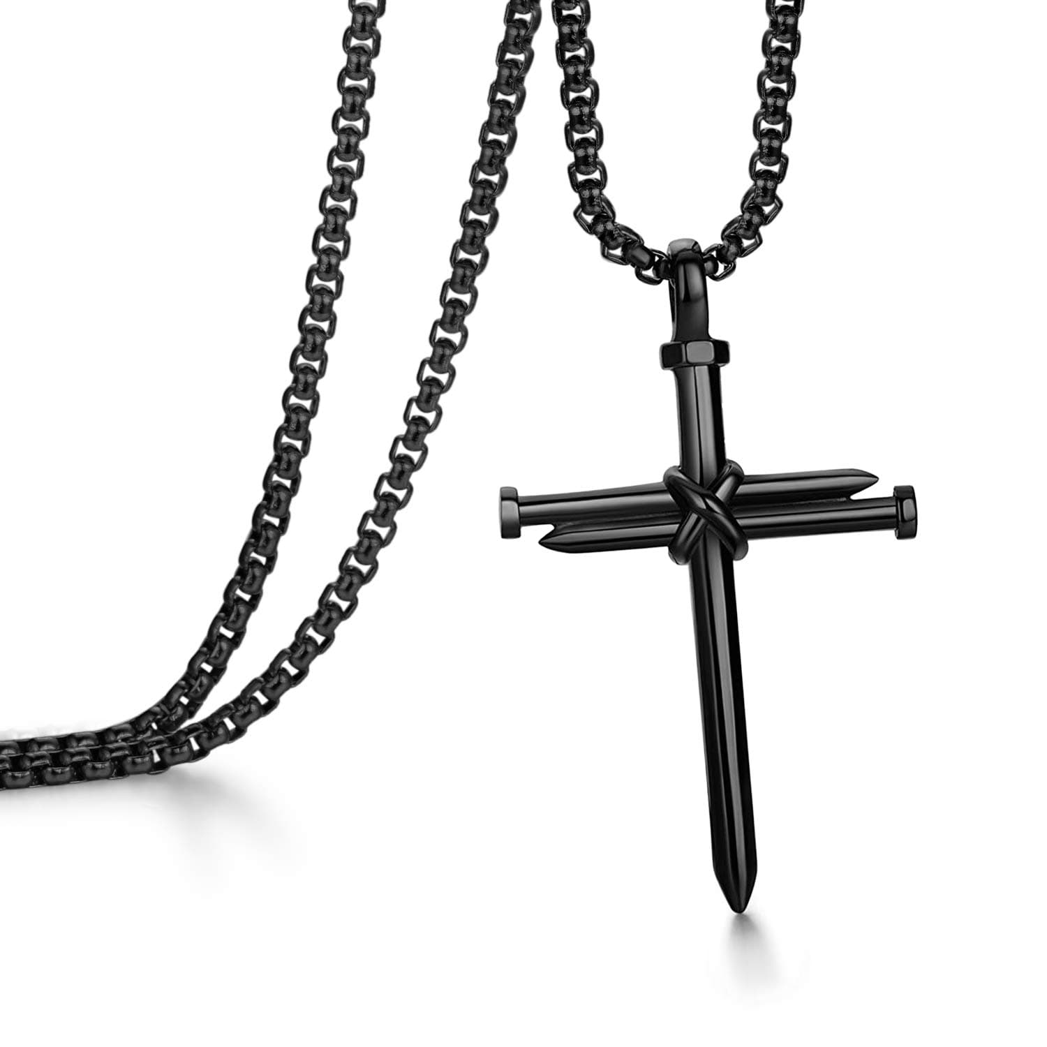Cross Necklace for Men Cross Pendant STRENGTH Bible Verse Stainless Steel Necklace