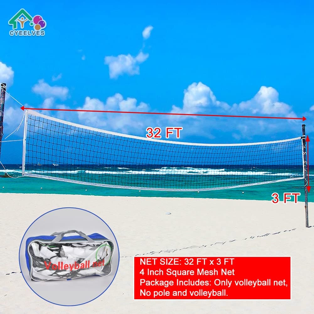 Volleyball Net Portable, Heavy Duty Volleyball Nets for Backyard, Professional Volleyball Net Replacement Net, Volleyball Replacement Net for Outdoor Grassland Stadium Pool Schoolyard Beach, 32X3FT