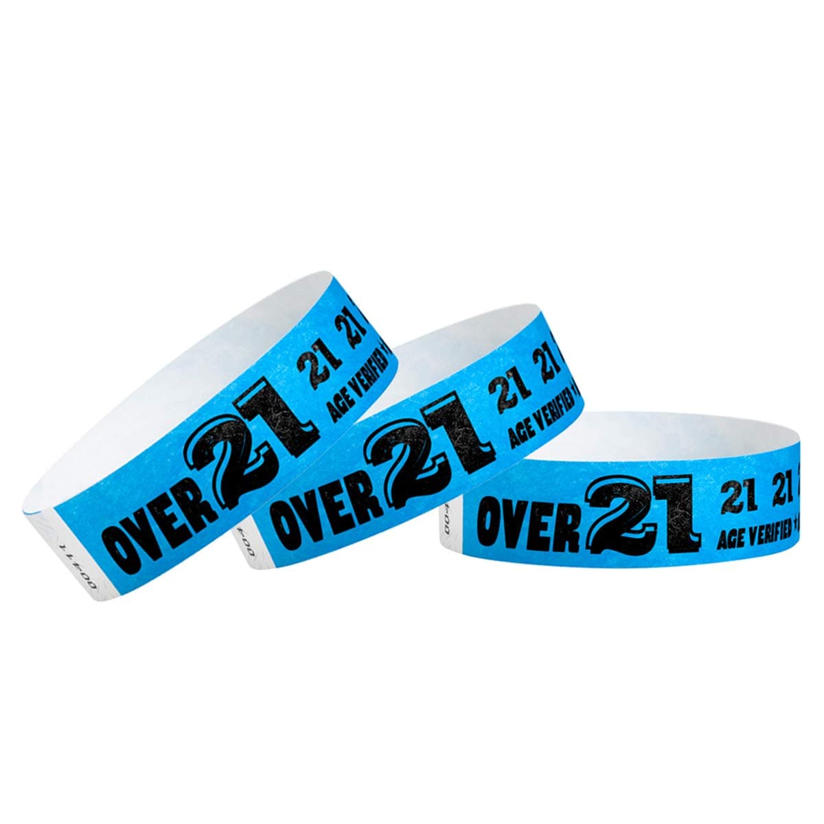 500 WristCo Over 21 Neon Blue Tyvek Wristbands for Events - ¾” x 10” - Waterproof Recyclable Comfortable Tear Resistant Paper Bracelets Wrist Bands for Concerts Festivals Admission Party