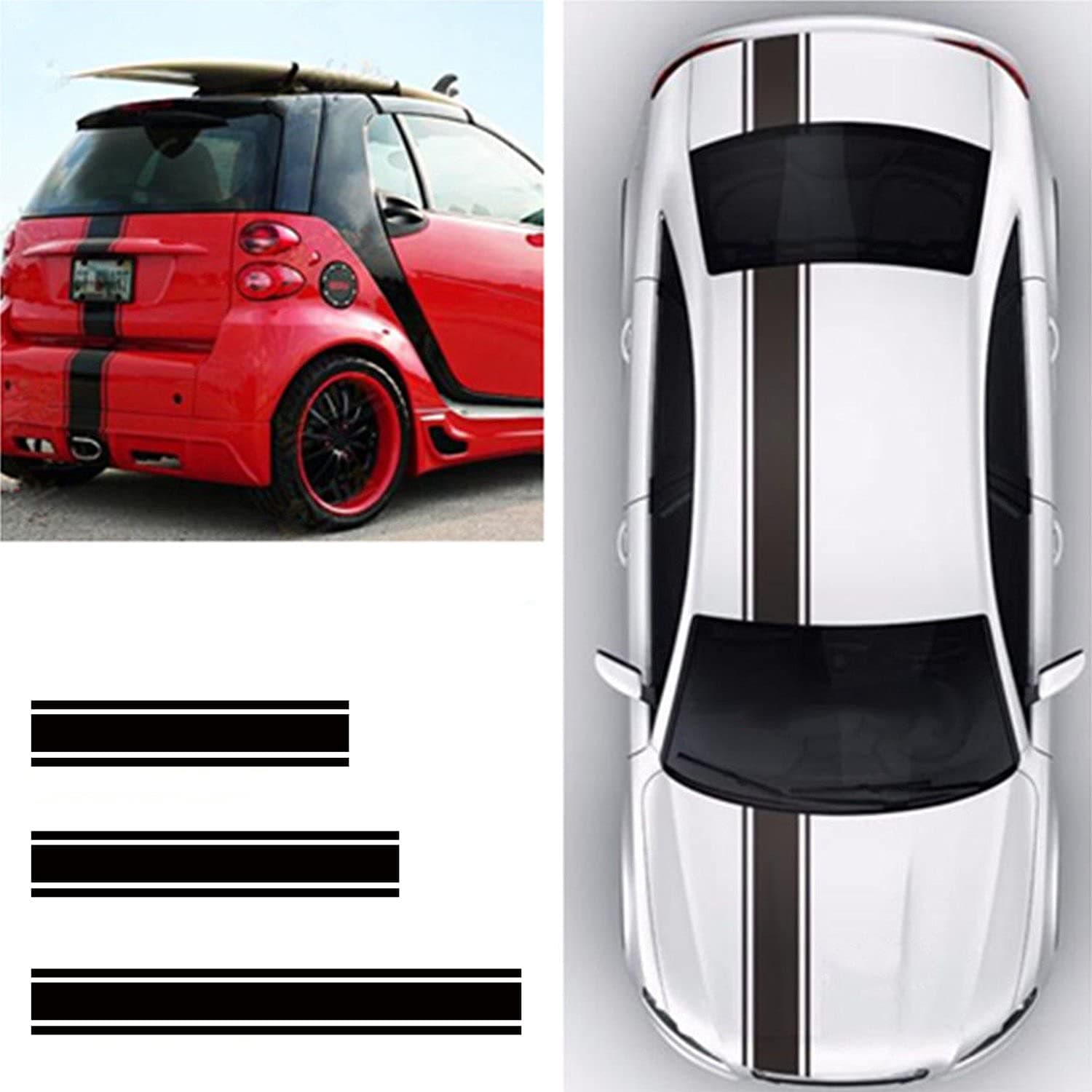 (4Pcs/Pack) Vinyl Racing Stripe Decal Sticker for Car Decoration Hood, Roof, Trunk, Skirt, Bumper (Glossy Black)