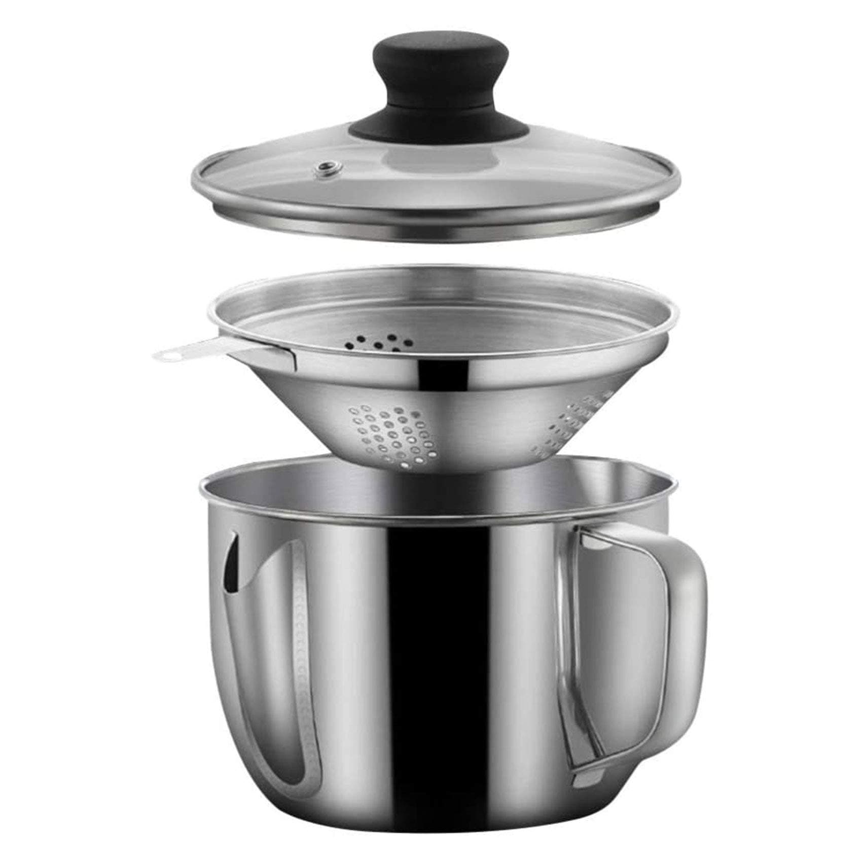 SUVIA Stainless Steel Oil Soup Fat Separator, Gravy Bowl Grease Separator Pot Grease Oil Filter with Strainer and Lid, 1000ml