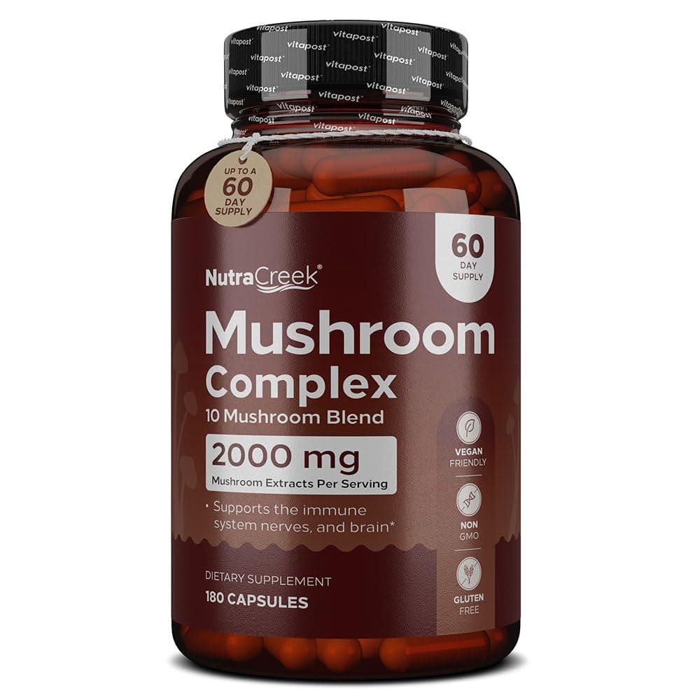 Mushroom Complex | Cordyceps Mushroom, Reishi, Shiitake, Maitake and Lions Mane Supplement. A 10-Mushroom Supplement to Support Your Mind and Body | 60 Mushroom Capsules