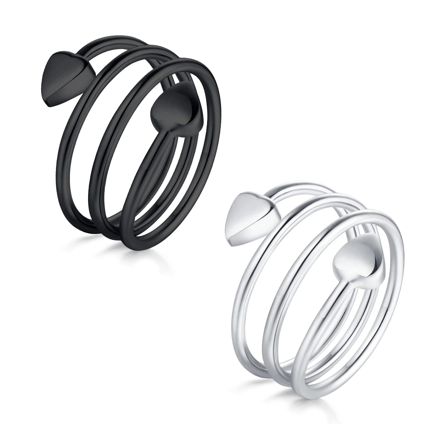 Jecanori Lymphatic Drainage Therapeutic Magnetic Therapy Rings for Women,Adjustable Lymphatic Drainage Copper Magnetic Therapy Rings, Magnetic Lymph Detox Ring Love Heart Gift(2PCS) (Black & Sliver)