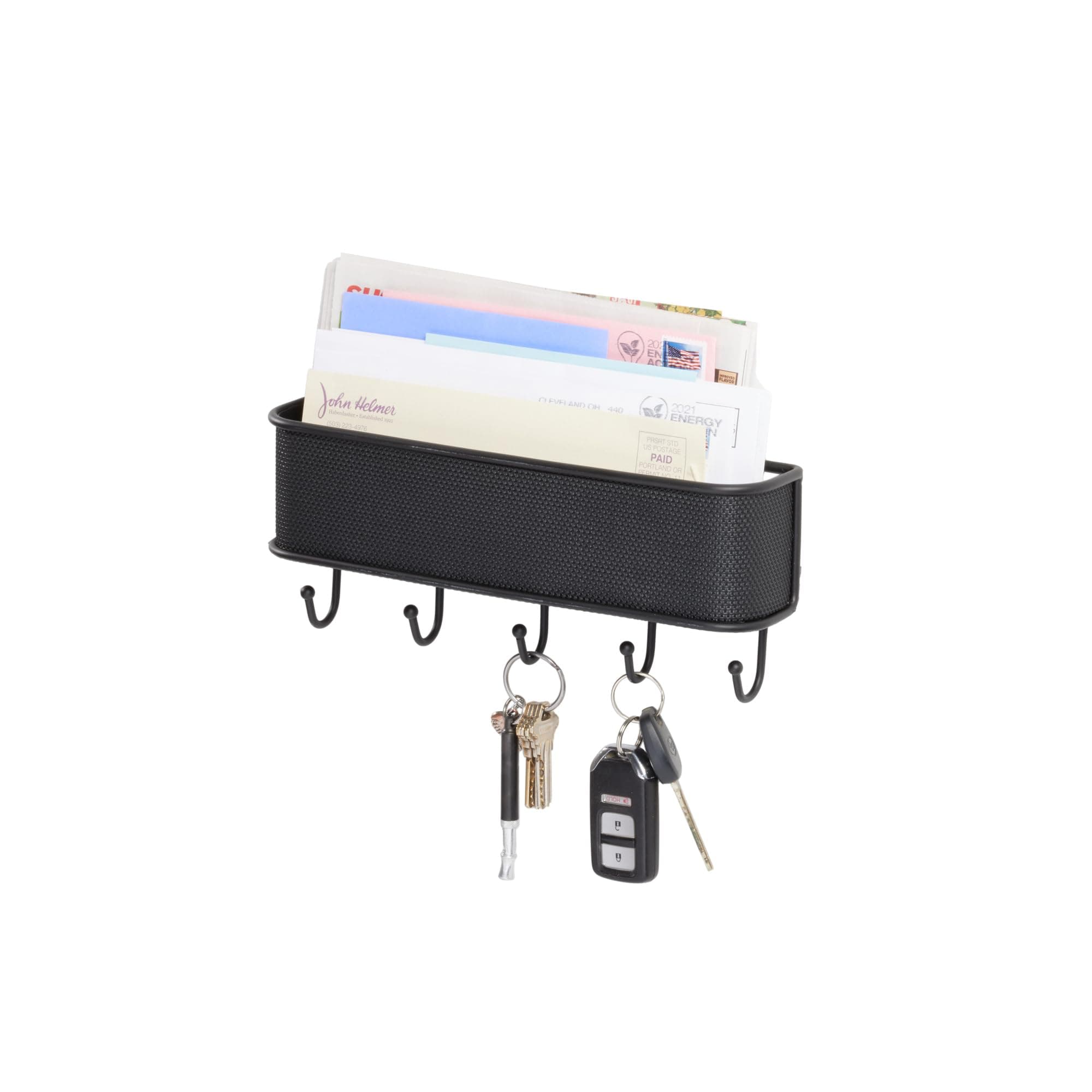 iDesign Twillo Steel Wall Mount Mail and Key Rack - 10.5" x 2.5" x 4.5", Matte Black