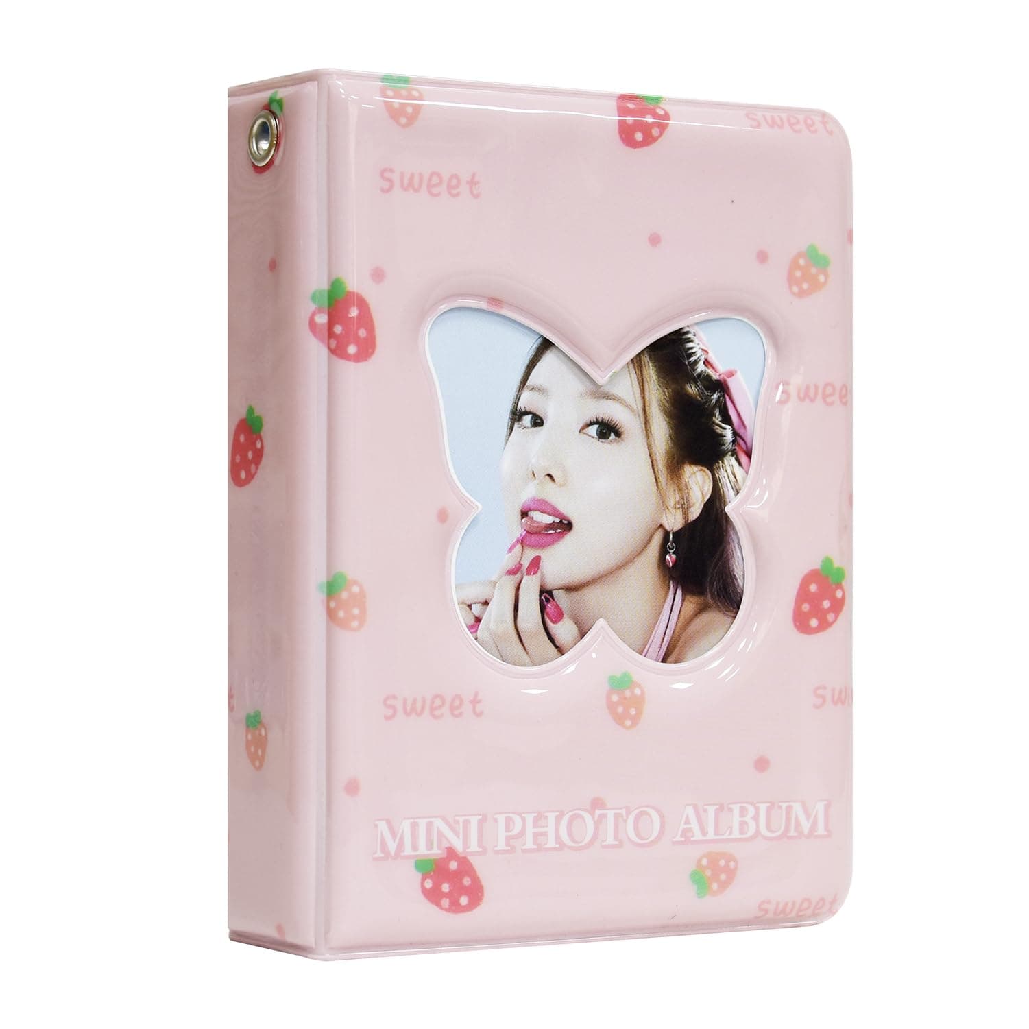 3 Inch Mini Photo Album Kpop Photocard Binder, Butterfly Hollow Photocard Holder Book, Business Card Book Holder, Photocard Sleeves 40 Pockets (Pink)