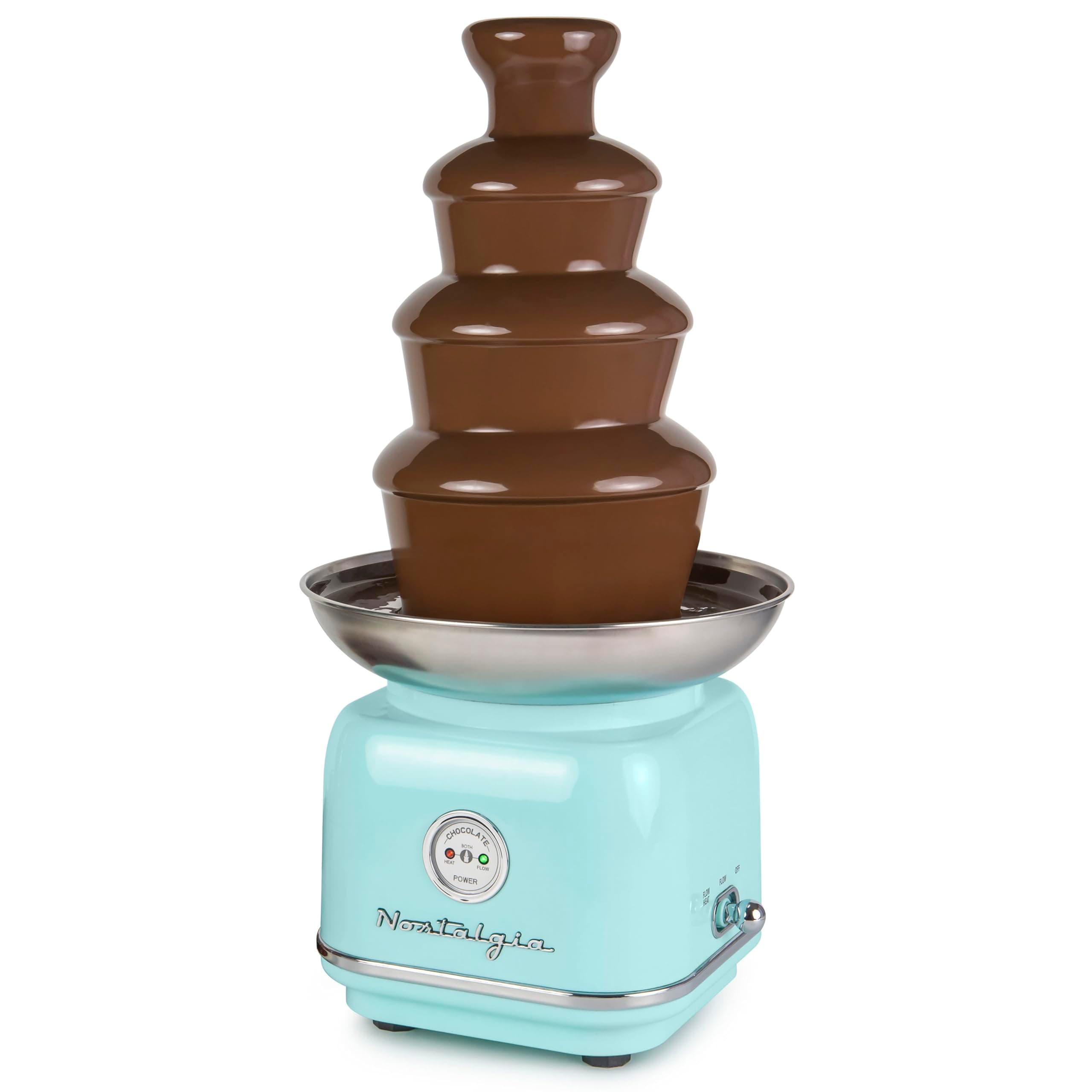 4 Tier Electric Chocolate Fondue Fountain Machine for Parties - Melts Cheese, Queso, Candy, and Liqueur - Dip Strawberries, Apple Wedges, Vegetables, and More - 32-Ounce - Aqua