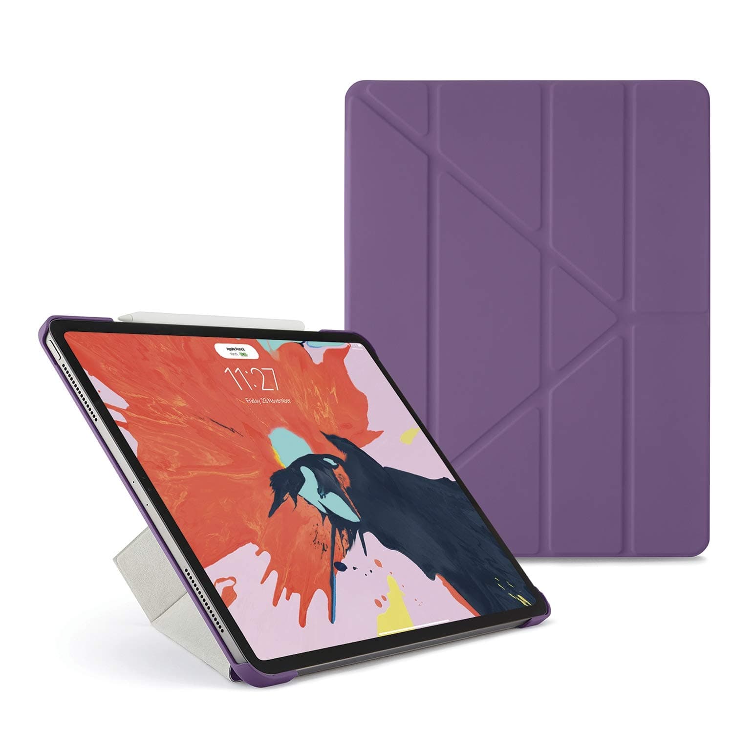 Pipetto Origami iPad Case Pro 12.9" (2018) with 5 in 1 stand & auto sleep / wake function Purple