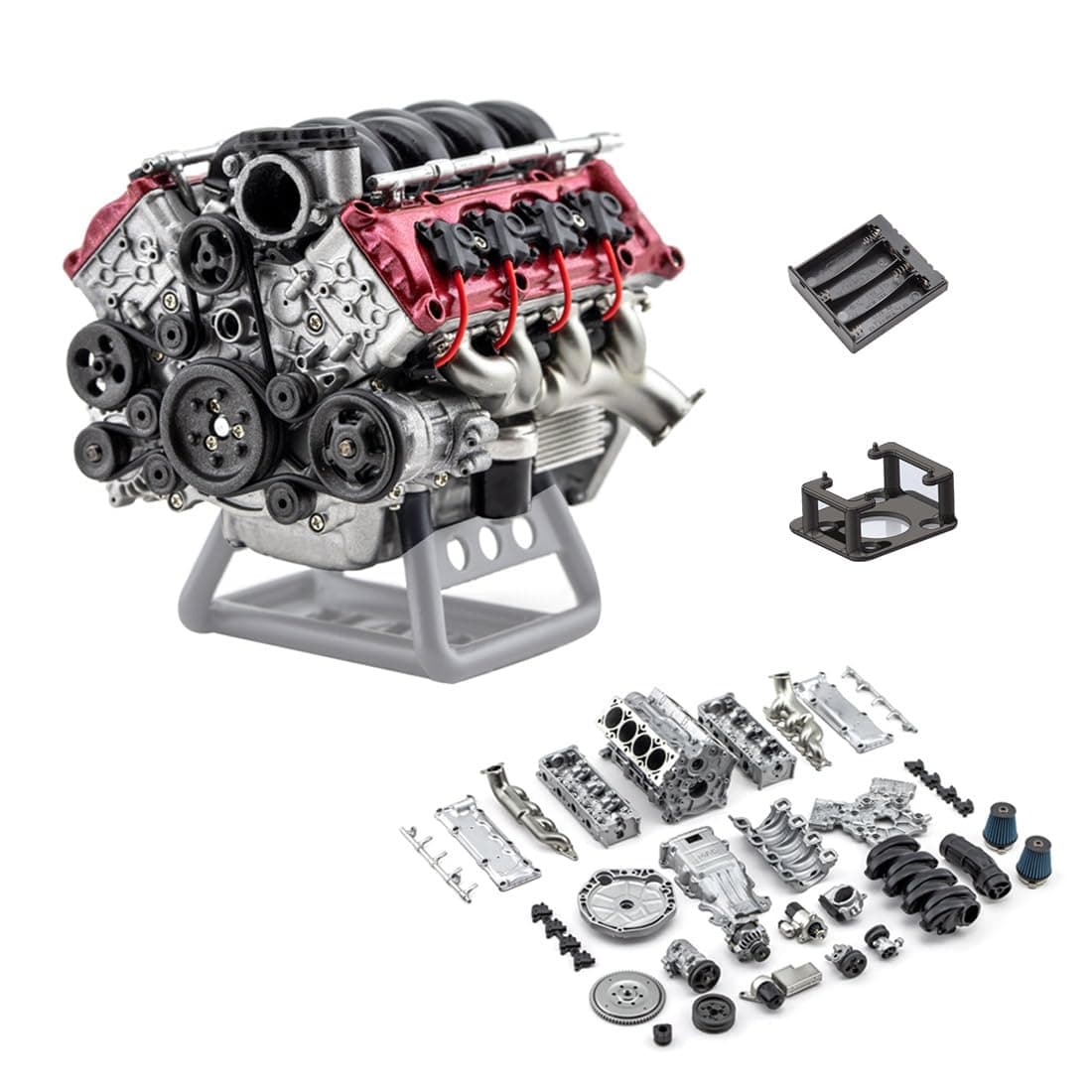 Realistic Internal Combustion Engine Model Kit, Dynamic V8 Engine Motor for SCX10 Capra VS4-10 Pro/Ultra Model Car