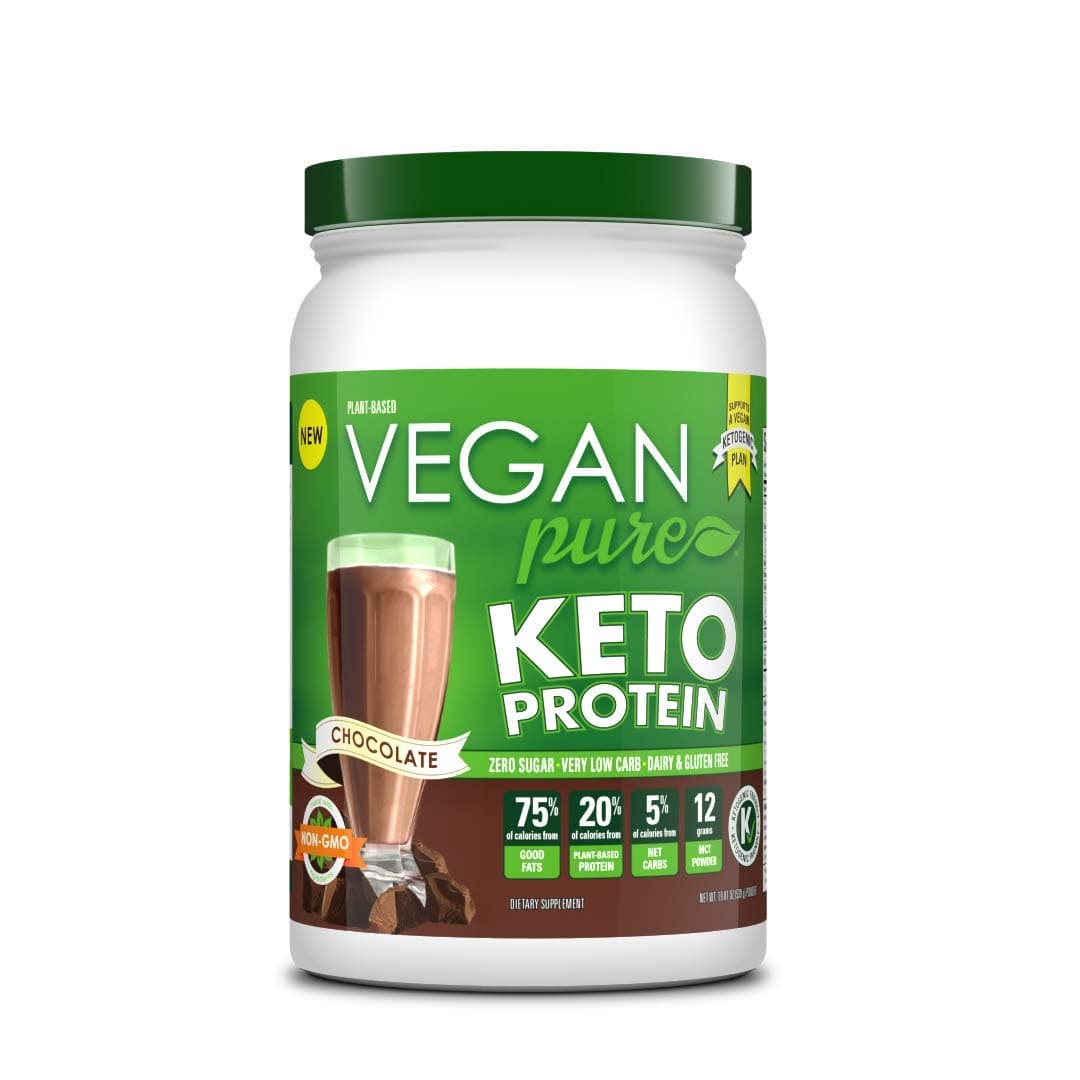 Vegan Pure Keto Protein Powder, Sugar Free, Gluten Free, Very Low Carb, Medium Chain Triglyceride, Plant Based Protein, Get into Ketosis! Chocolate 19oz (539g)