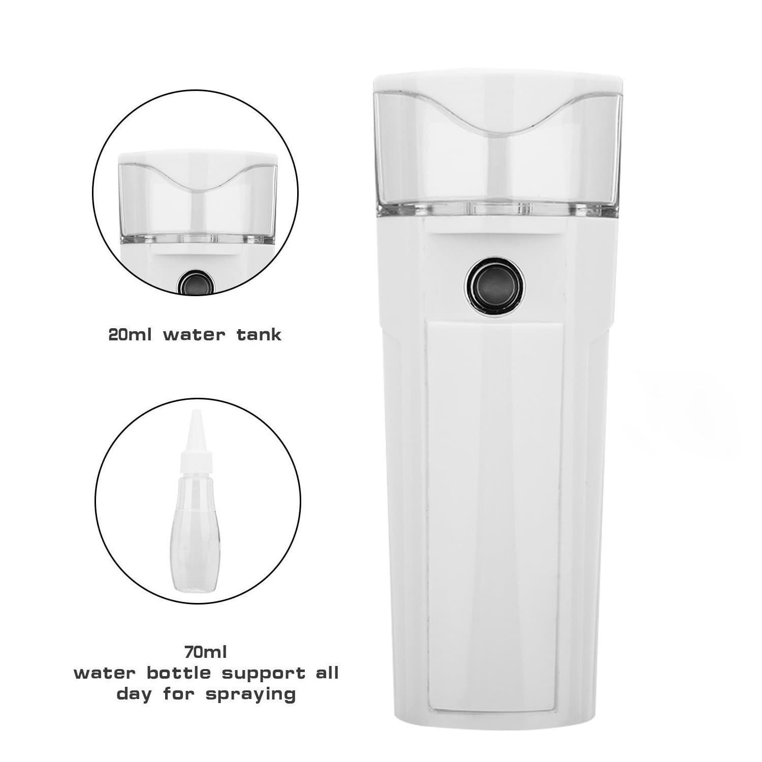 Nano Mist Sprayer, Wochuan Nano Facial Steamer,Cool Mist Facial Mister,Beauty Sprayer,USB Rechargeable with power bank,Portable & Mini Electronic Hydrating Sprayer White