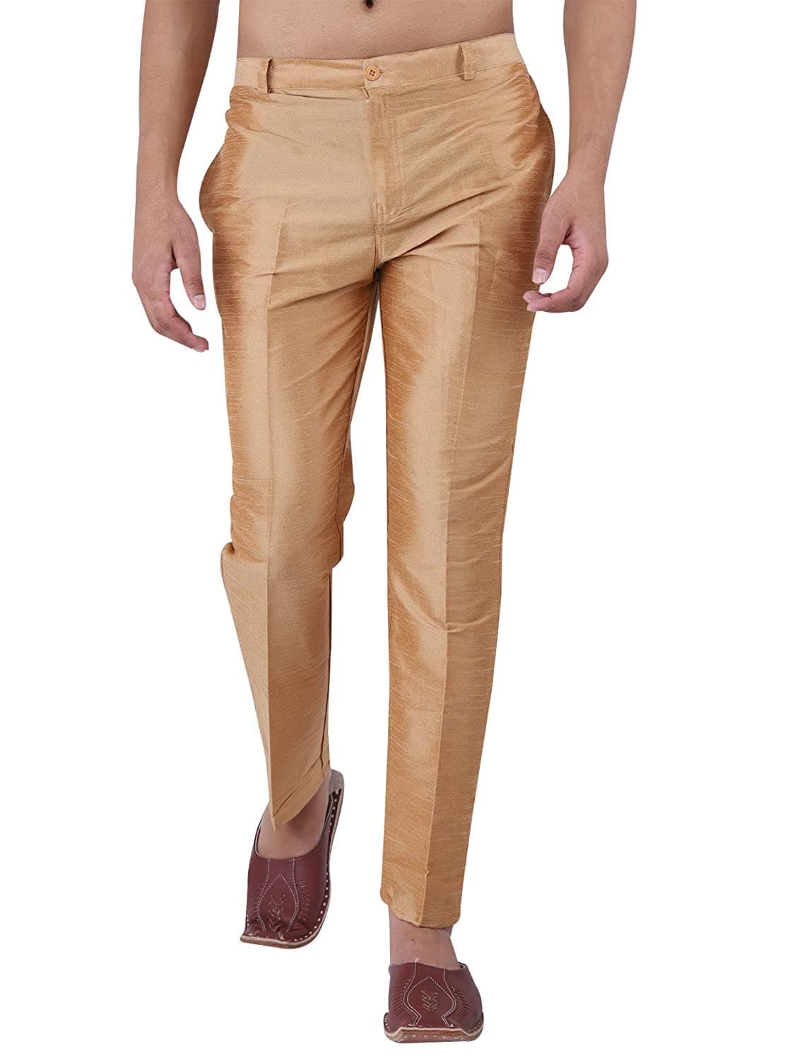 Men's Silk Pant Style Pajama/Silk Ankle Pant/Ethnic Pant (X-Large, Gold)