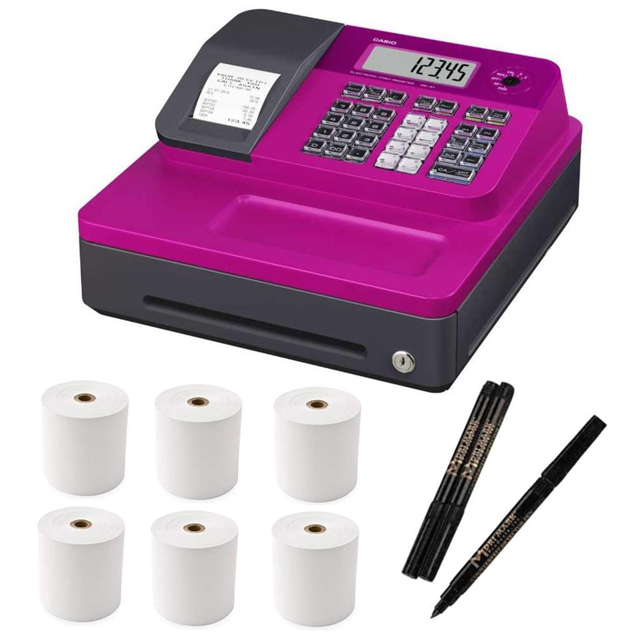 Casio Cash Register for Small/Medium Sized Retail Businesses (Pink) Bundle
