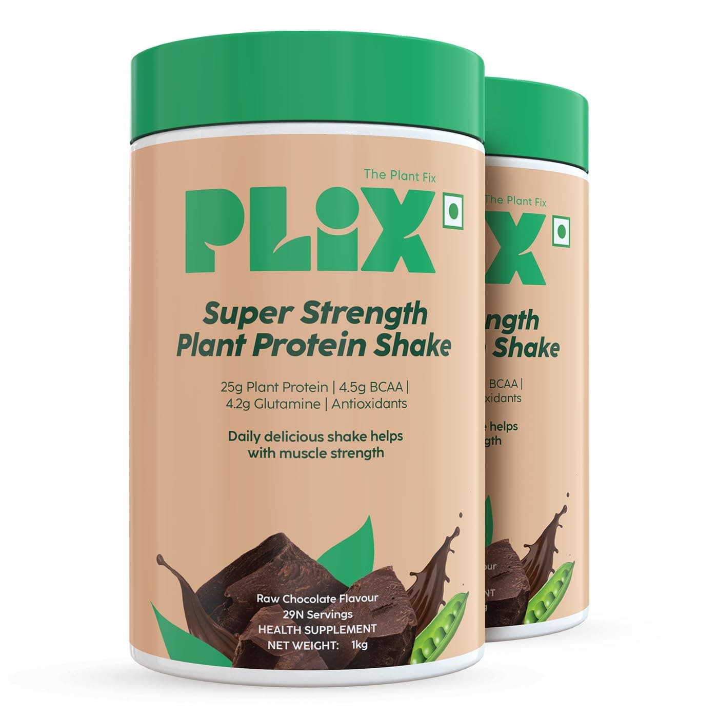 PLIX - THE PLANT FIX Strength Vegan Protein Powder 2 KG (Chocolate) Pea Protein Isolate and Brown Rice Blend, 25 g Protein, No Added Sugar, Gluten free