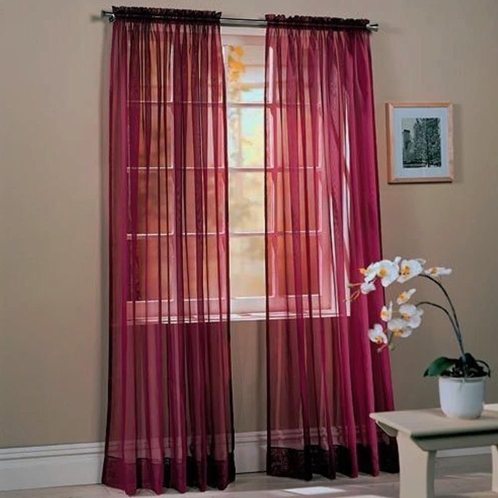 Awad Home Fashion2 Panels Solid Burgundy Sheer Voile Window Curtain Treatment Drapes 55" X 84"