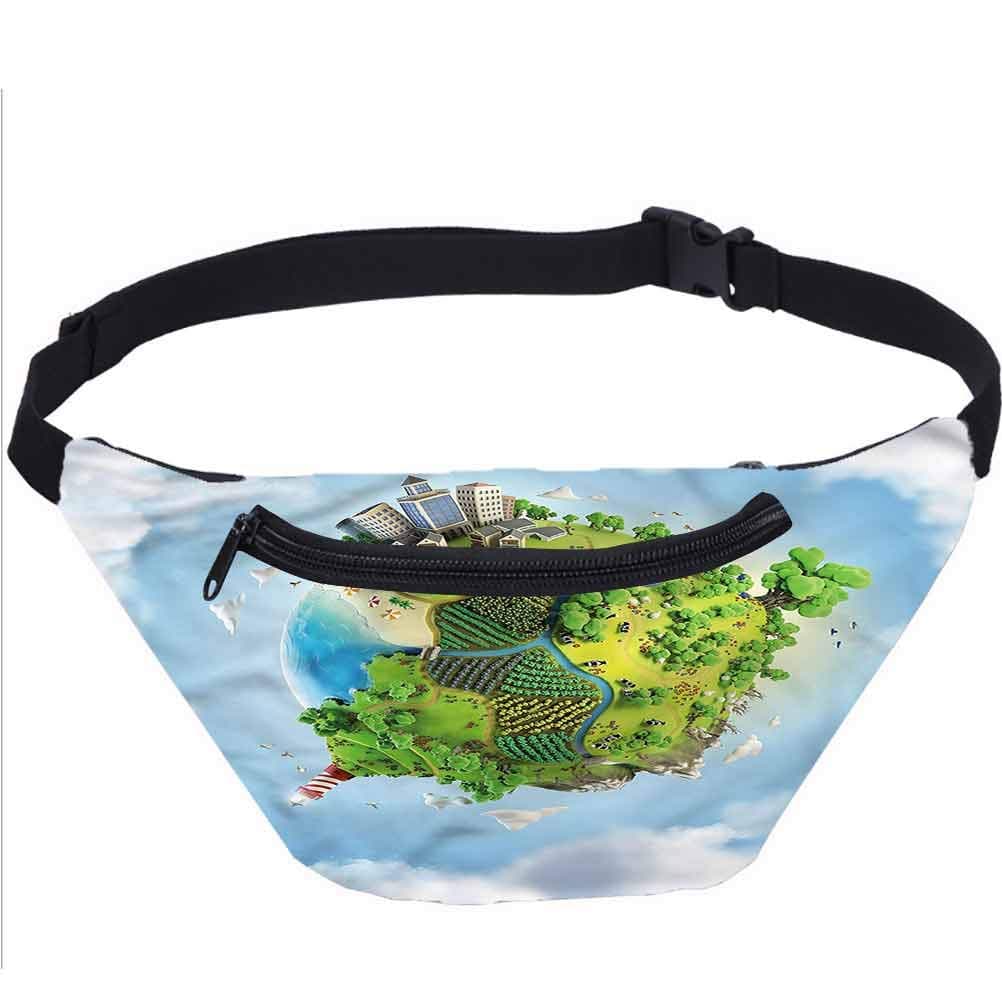 World Fanny Pack Bag,Cartoon Globe Greenery Running Travel Sports Bags