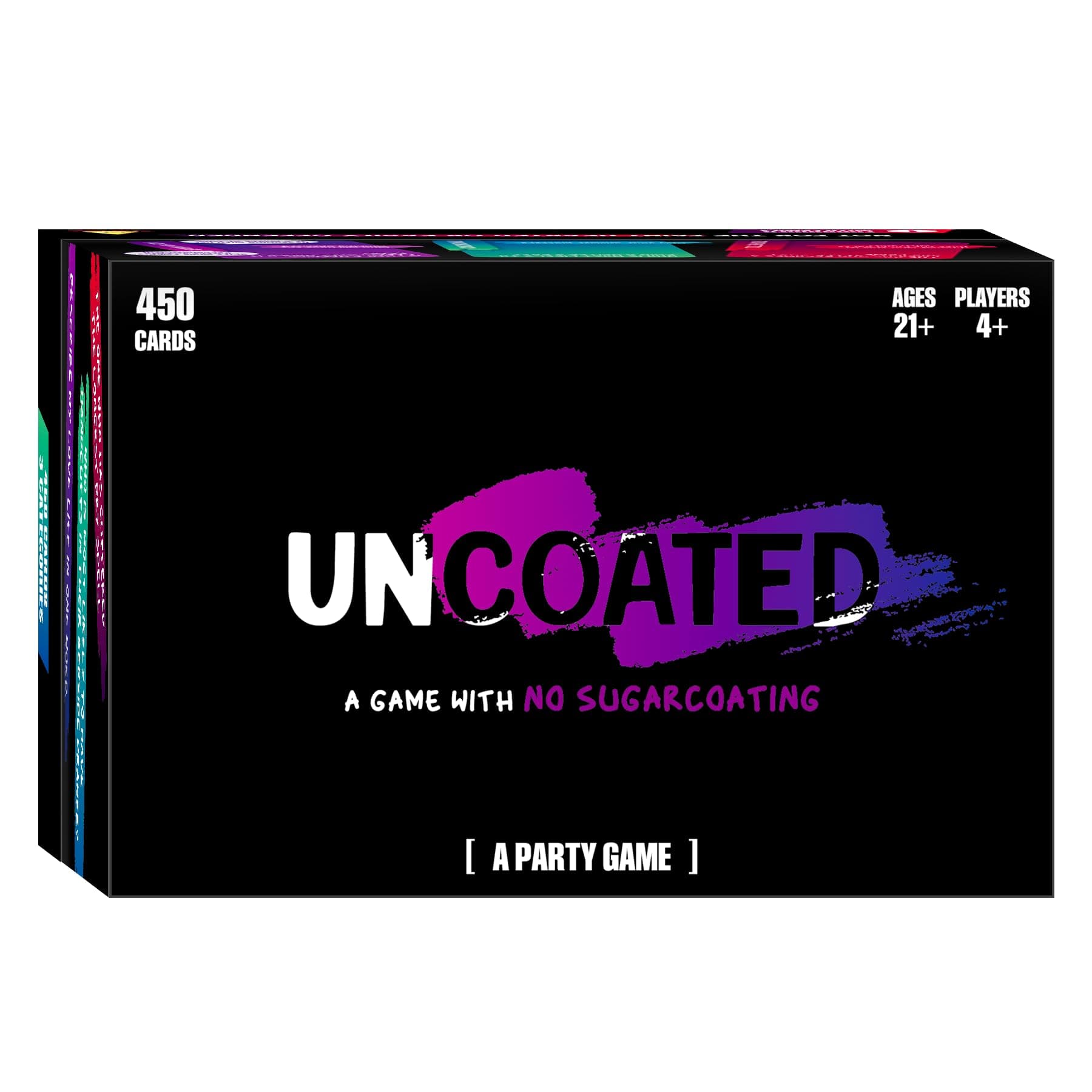 Uncoated Party Game for Adults Ages 21+, Hilarious, Social & Interactive Card Game for Game Night, Pre Games, Parties, & Gatherings, 4+ Players, 450+ Cards, Unfiltered Fun & No Sugarcoating