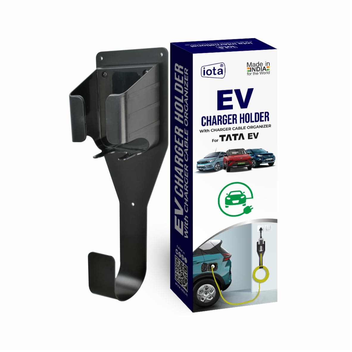 iota ABS Plastic EV Charger Holder With Charger Cable Organizer For Tata Punch EV Tata Nexon EV Tata Tiago EV Tata Tigor EV Holder For Wall Mounted Tata Punch EV 2025|EV Charging Extension Kit