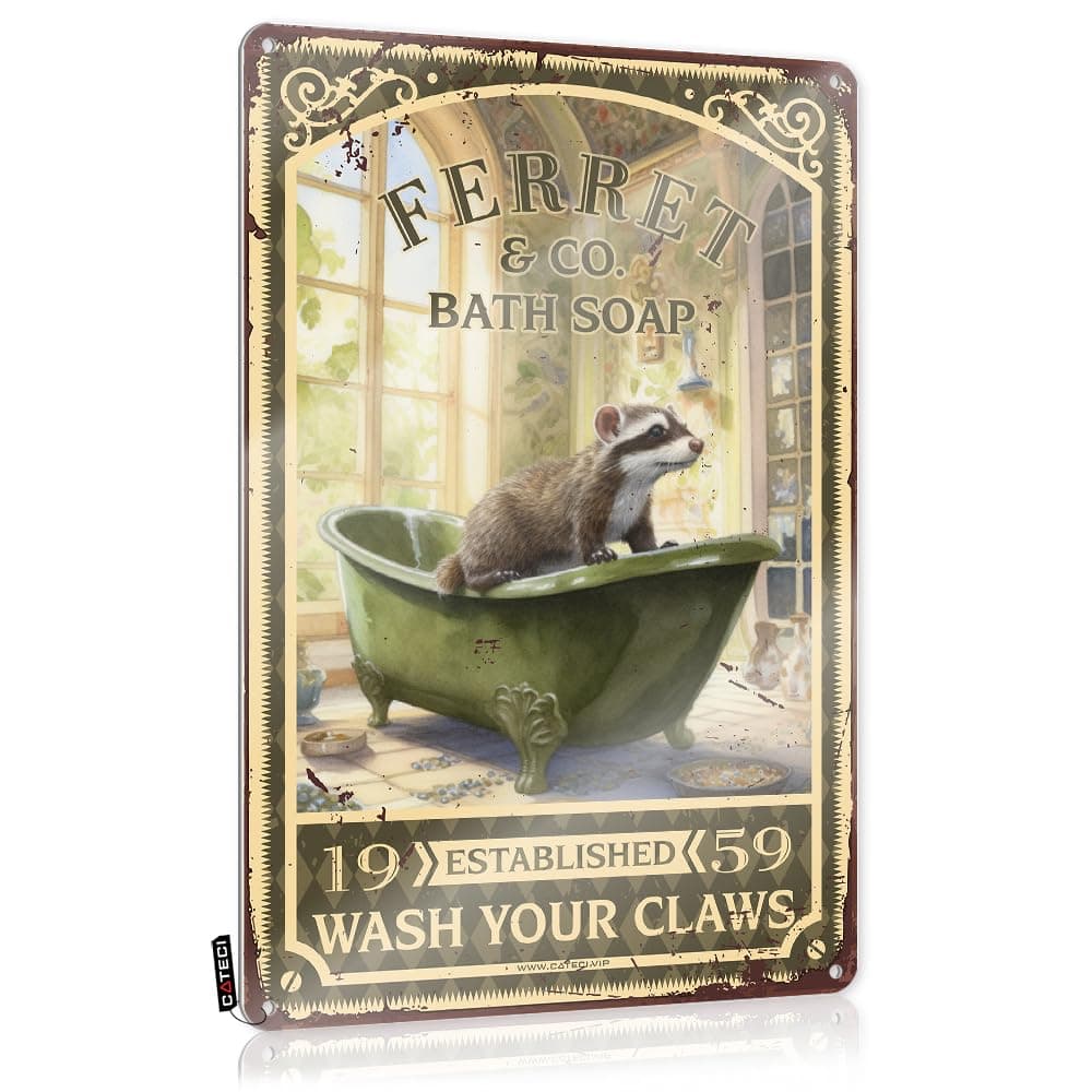 Ferret Bath Soap Wash Your Paws Tin Sign Metal Signs Funnyfun Decorzen Garden Decor Outdoormens Bathroom Decor (Color : Colour, Size : 30X40CM)