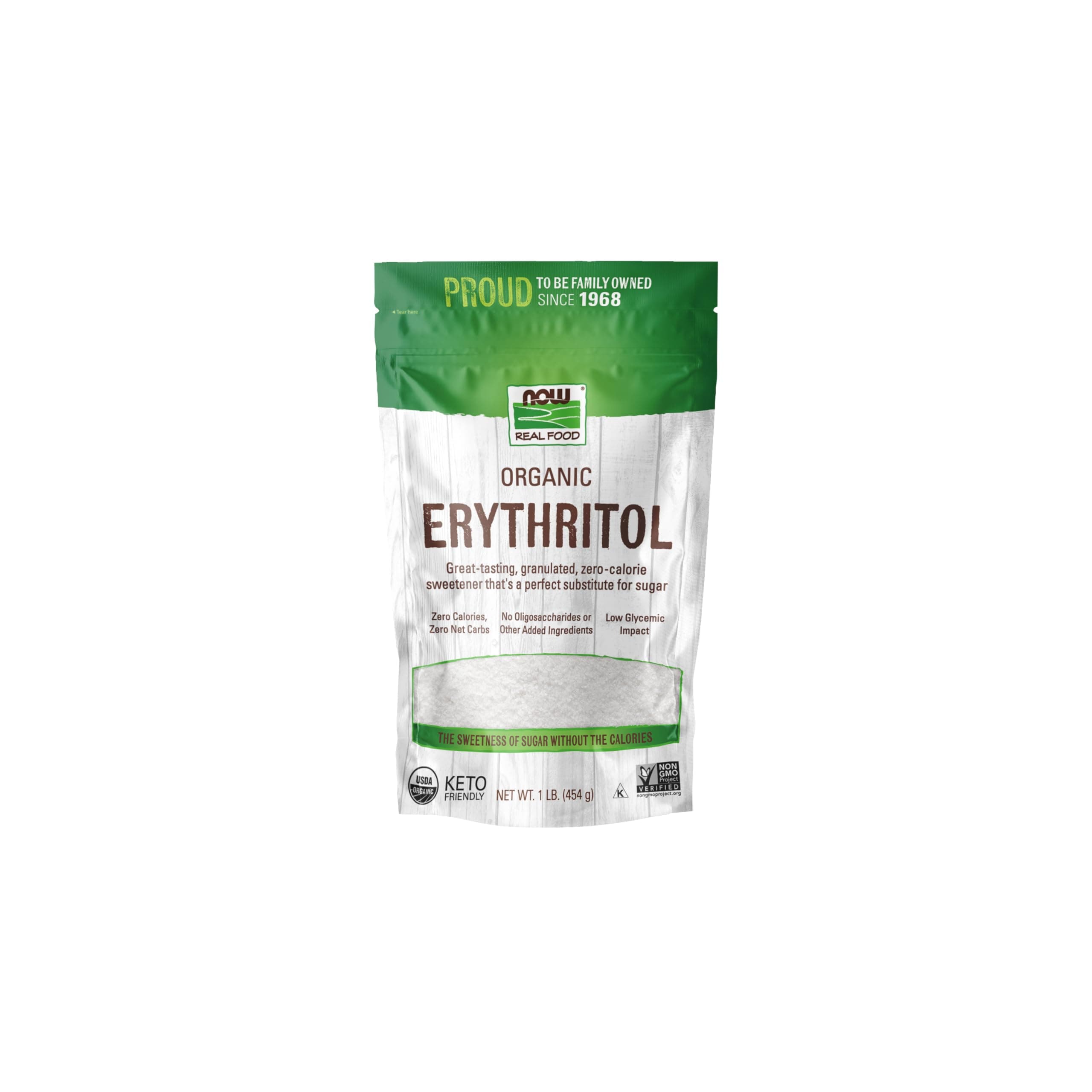 Organic Erythritol, Pleasant Sweetner for Reduced-Calorie and Sugar-Free Recipes, Zero-Calorie, Low Glycemic Impact, 1-Pound (Packaging May Vary)