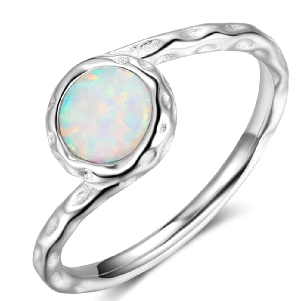 iSilver925 Sterling Silver Fire Opal Wedding Engagement Classical Solitaire Ring