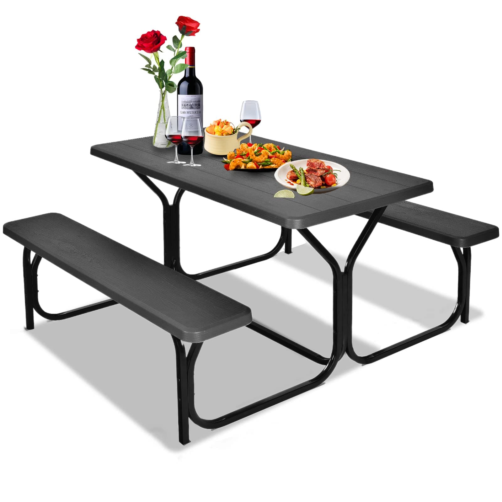 Outdoor Picnic Table, Black