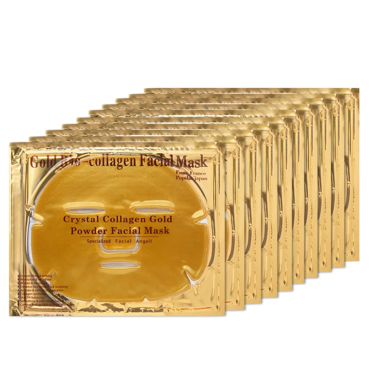 Collagen Facial Masks (10-Pc) - Vegan Gold Facial Mask - Anti Aging,Puffiness, Moisturizing, Deep Tissue Rejuvenation and Hydrates Skin