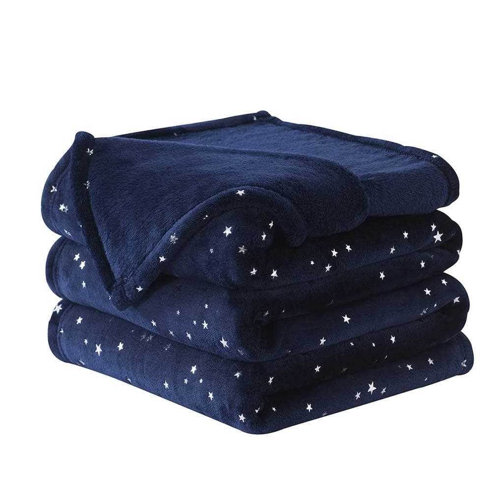 Throw Blanket, Ultra Soft Thick Microplush Bed Blanket, All Season Premium Fluffy Microfiber Fleece Throw for Sofa Couch (Throw Size 90"x90", Navy Blue)