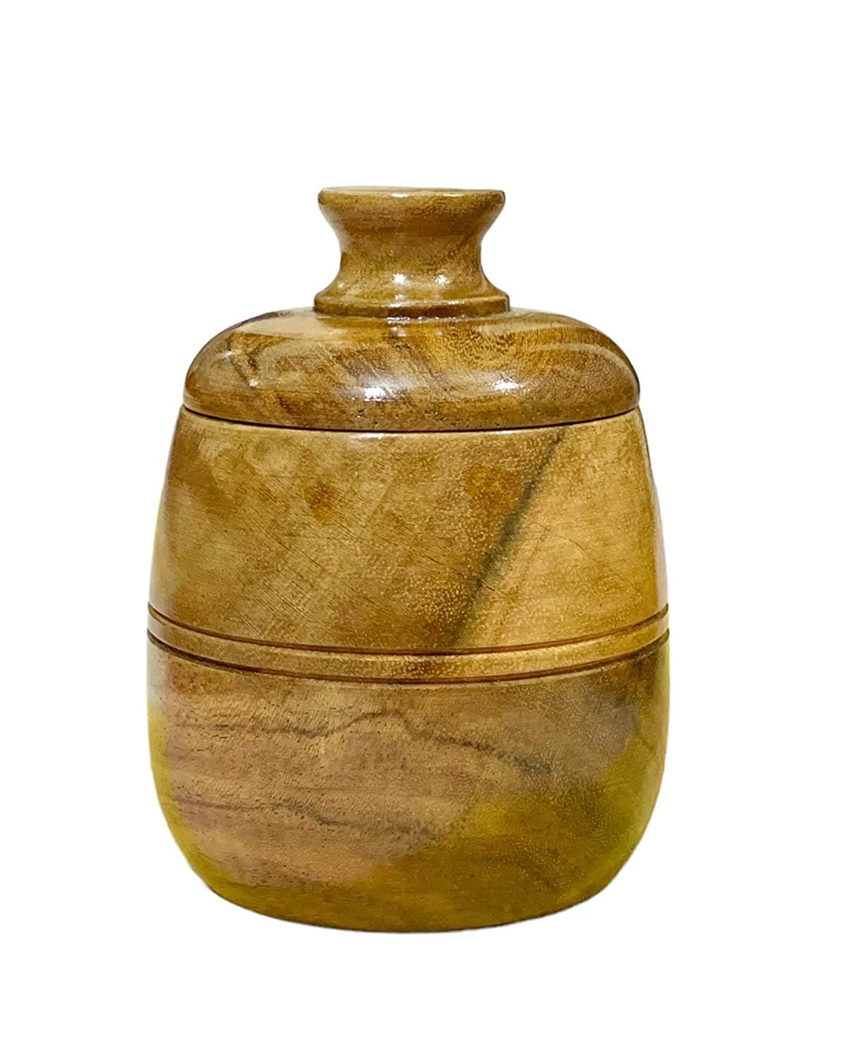 Wooden Sugar Pot I Wooden Jar I Honey Dispenser I Acacia Wood Sugar Pot I Pack Of 1 I Dimension- 11X8X8 Cms, Weight 218 Gram - 200 Ml