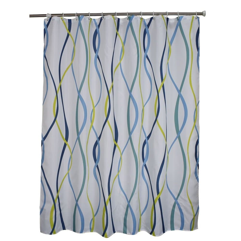 Extra Long Shower Curtain 72 x 78 Inch, Modern Wavy Striped Fabric Shower Curtain for Bathroom Decor, White, Blue, Turquoise, Light Green