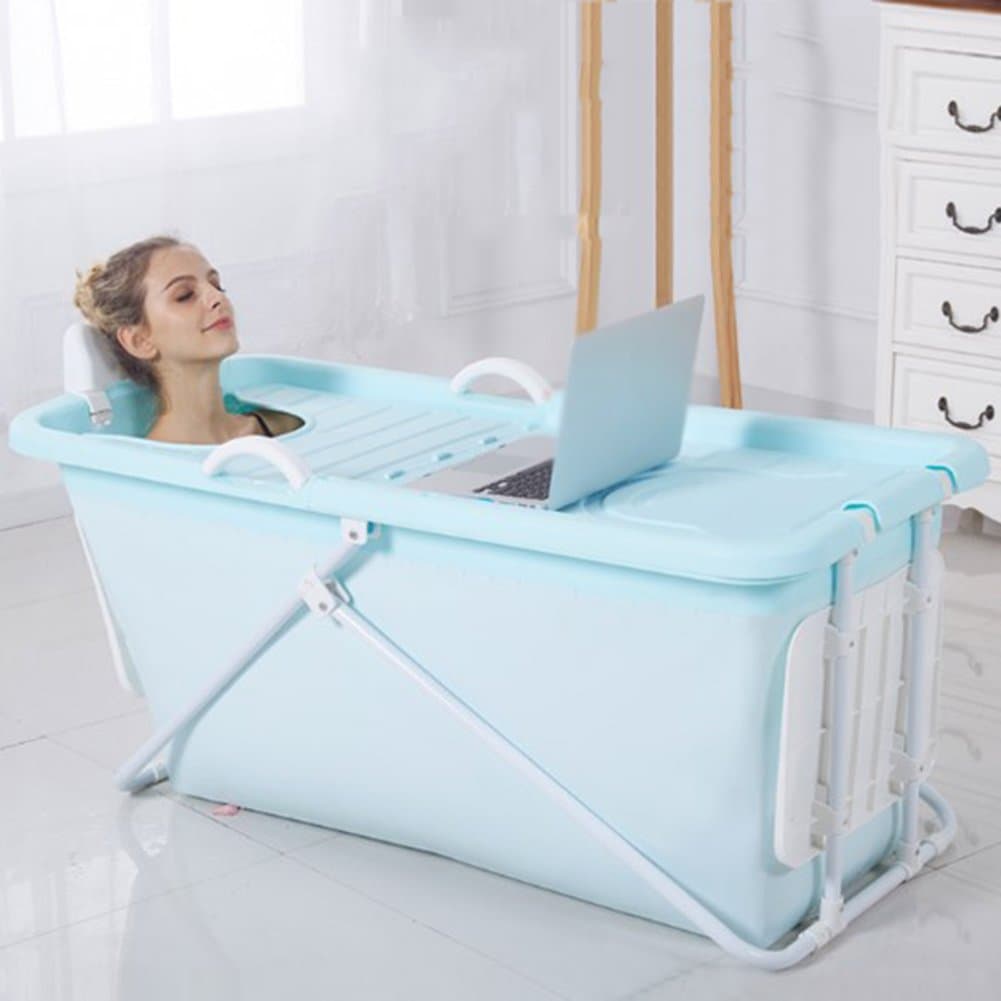 XXCCL Folding Bathtub Adult Bath Barrel Wear-Resistant Non-Sip Insulation Reclining, Ergonomics Portable Swimming Pool/Bucket High Temperature Resistance TPR,Blue