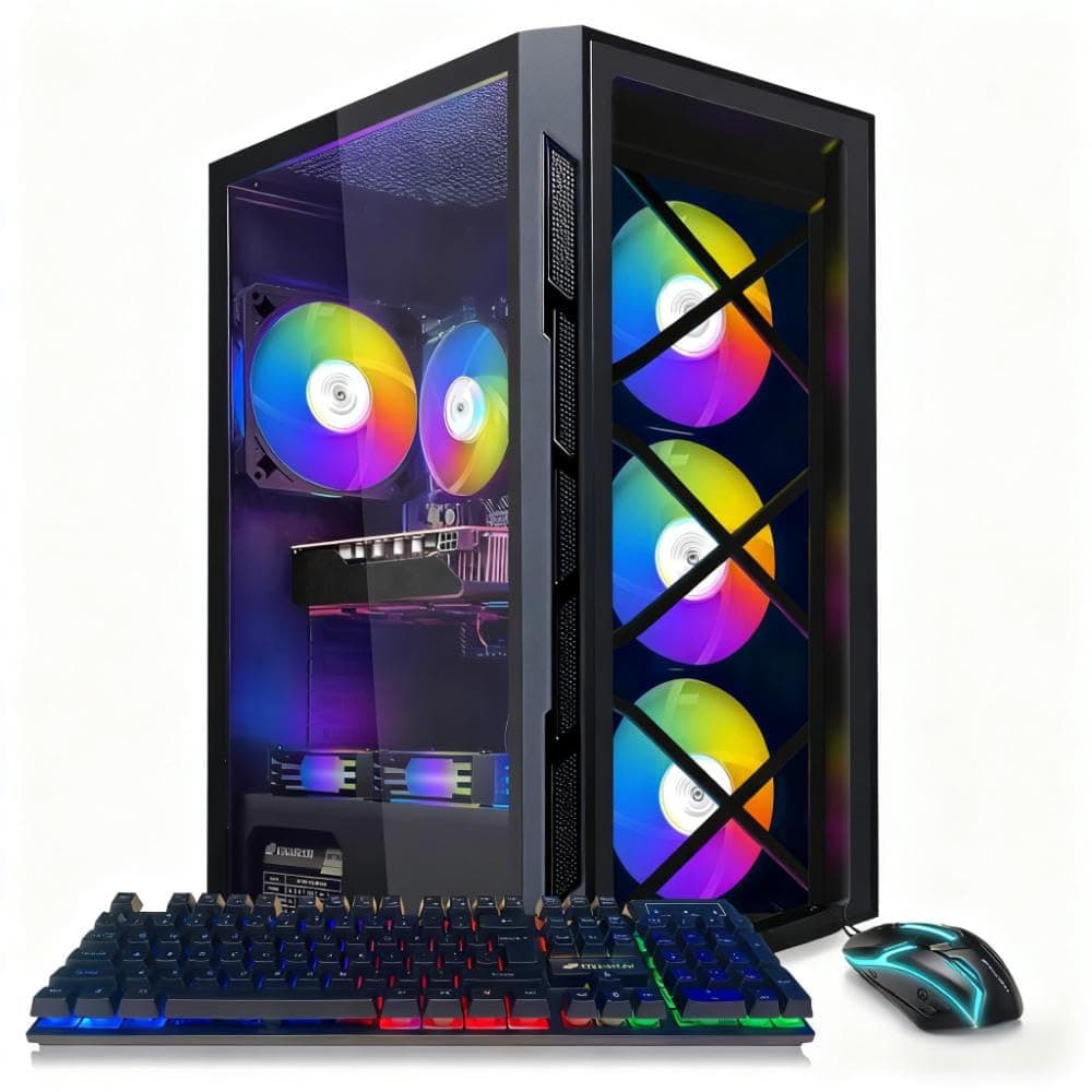 Gaming PC Computer Desktop, Intel Core i7-6700 up to 4.0G, Radeon RX 5700XT 8G, 16G DDR4, 1T SSD, WiFi, BT 5.0, RGB Fan x6, Windows 11 Home