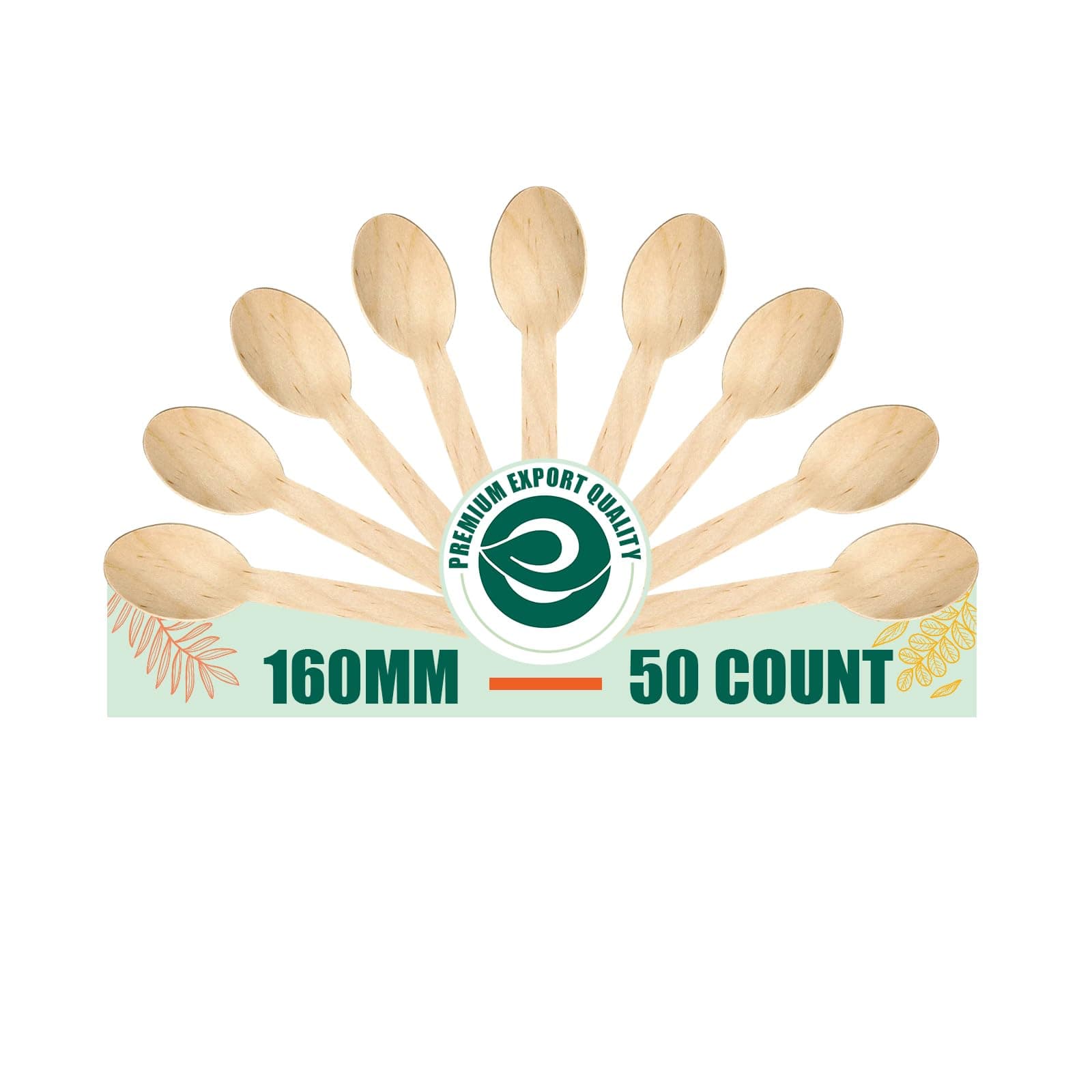 ECO SOUL [160mm, 50 Pack] Disposable Spoons Wooden Dining Flatware Ideal for Kids Birthday, Wedding & Party