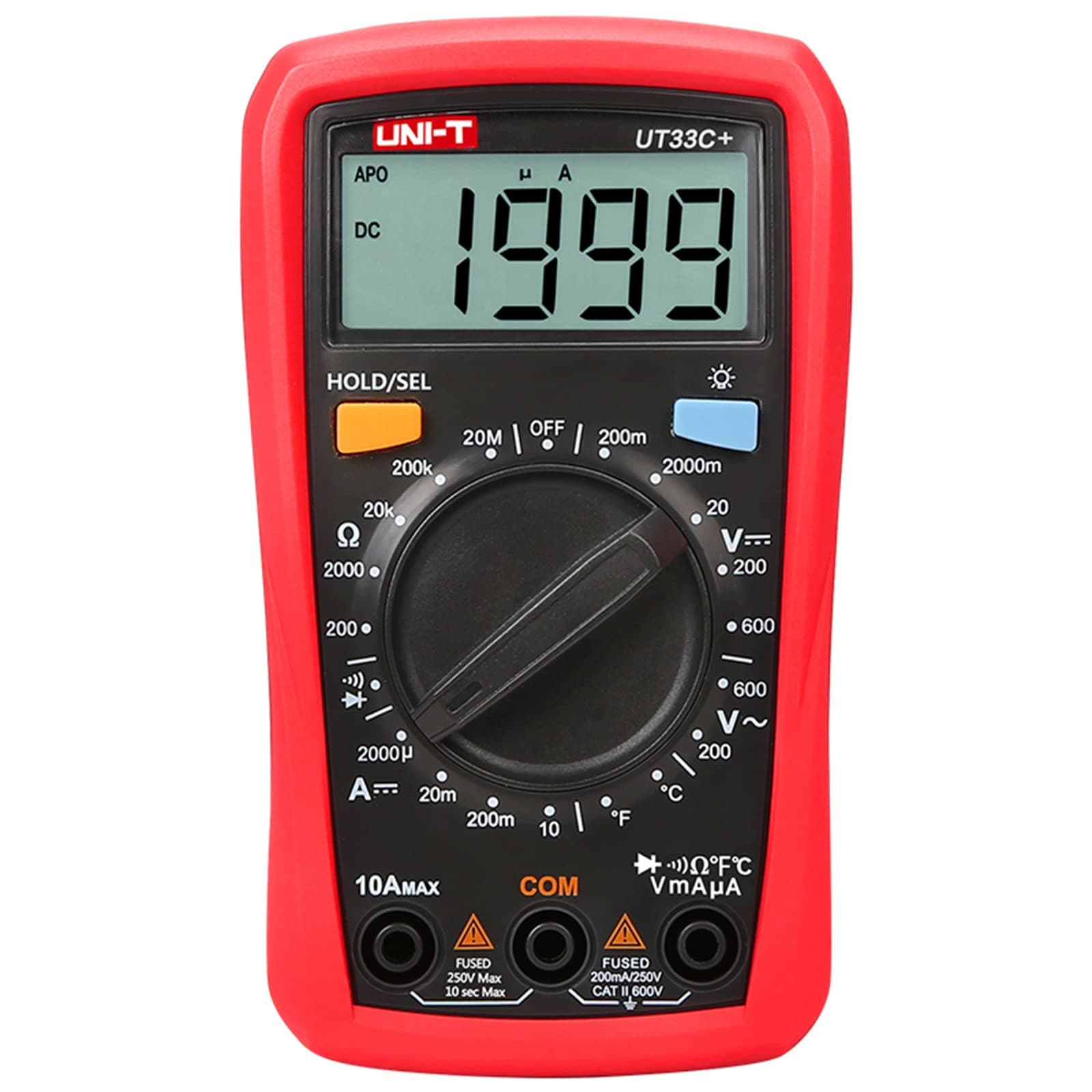 Digital Multimeter Voltage Current Resistance Ohm Capacitance NCV Tester LCD Backlite Red and grey 134mm x 77mm 47mm, Ut33c+
