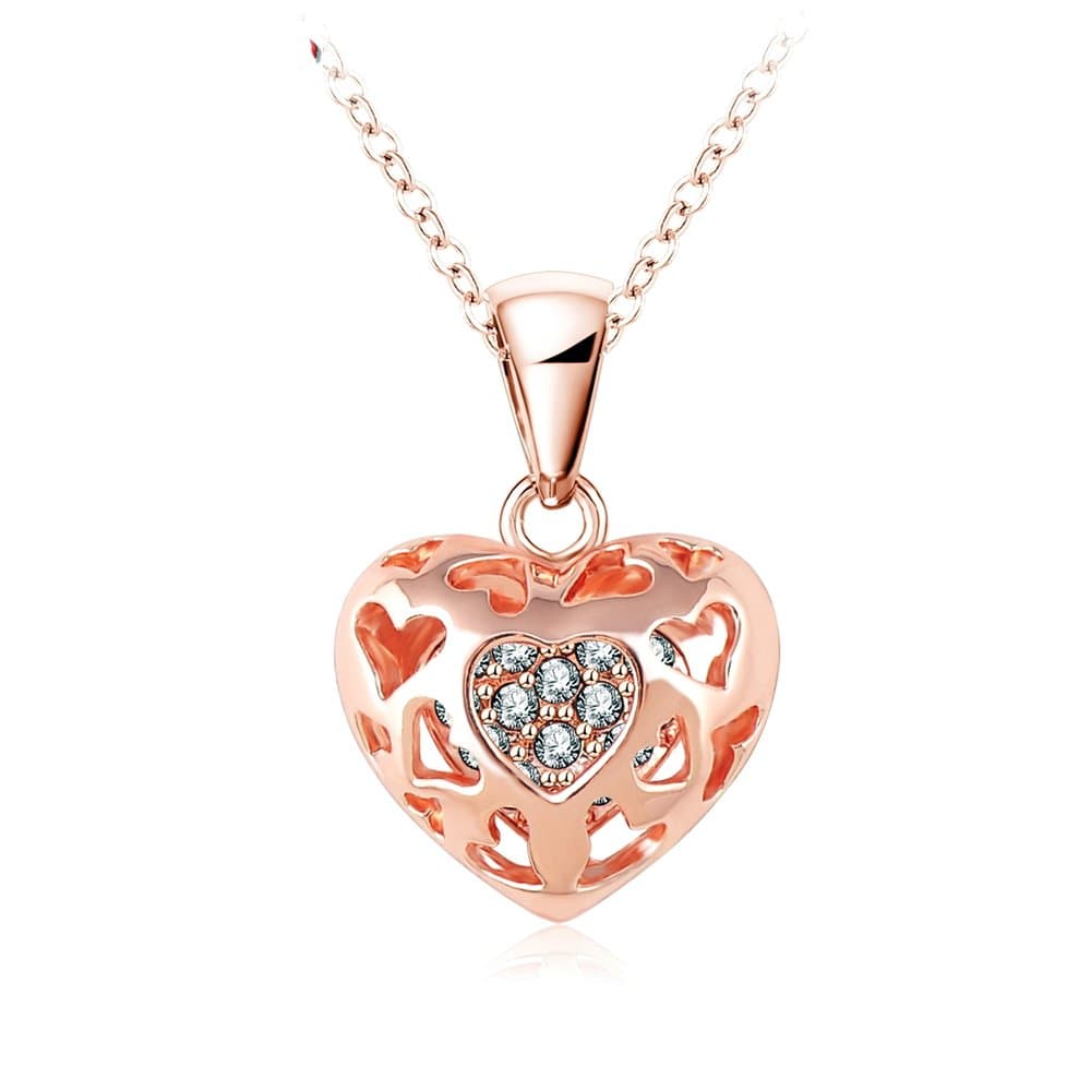 18k Rose Gold Autralian Swiss Crystal Heart Necklace Pendant 18" Chain Valentine's Jewelry Gift