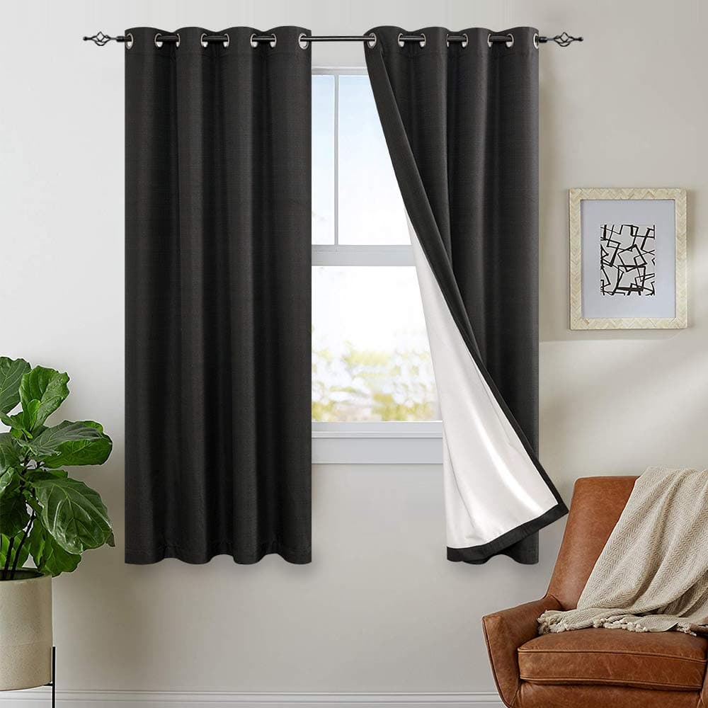 Blackout Curtains for Bedroom 63 inch Length Thermal Insulated Lined Curtain Panels for Living Room Darkening Window Treatment Sets, 2 Panels, Black