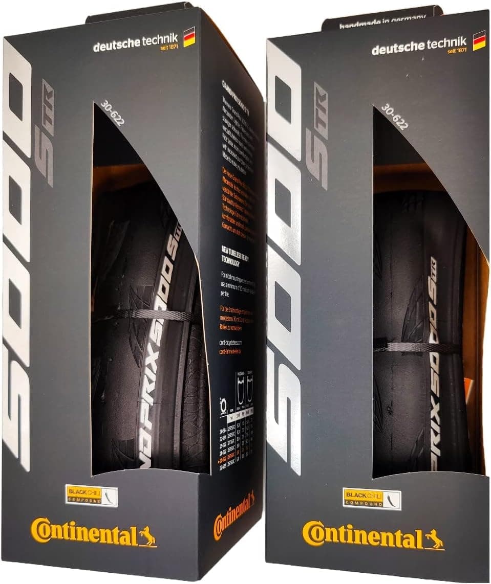 Grand Prix 5000 S TR - Tubeless Road Bike Tire | Fast, Light, Durable - BlackChili, Vectran Breaker, LazerGrip, Active Comfort Technology, 2 Pack (Black) (700x30)